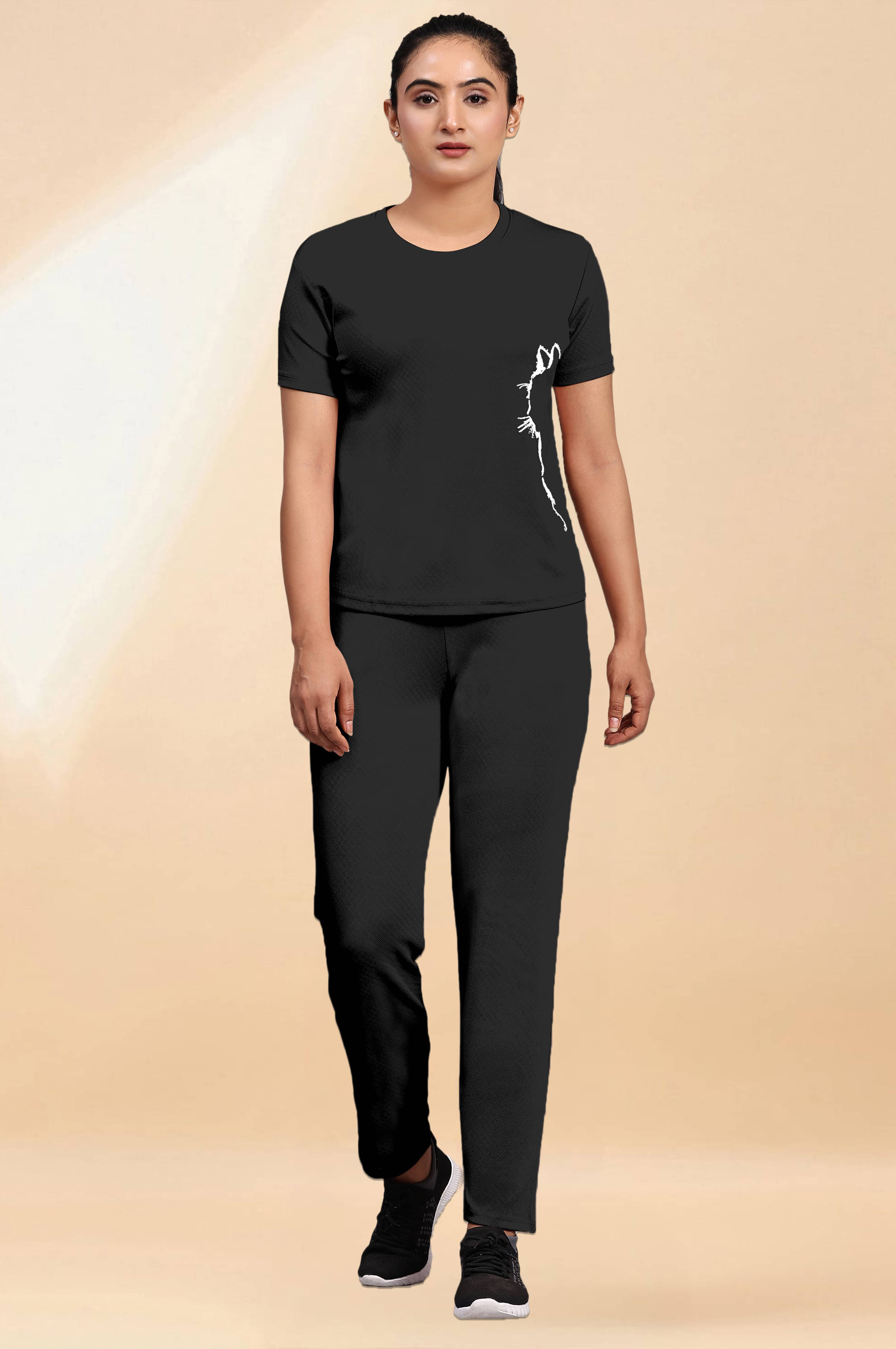    			DTR FASHION Black Cotton Blend Applique Tracksuit - Pack of 1
