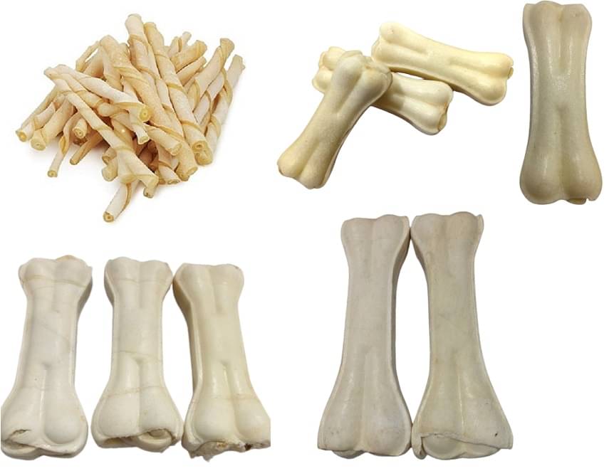     			Dog White Stick with 3,4, and 5 Inches Dog Chew Bone Combo Pack Each 150Gm