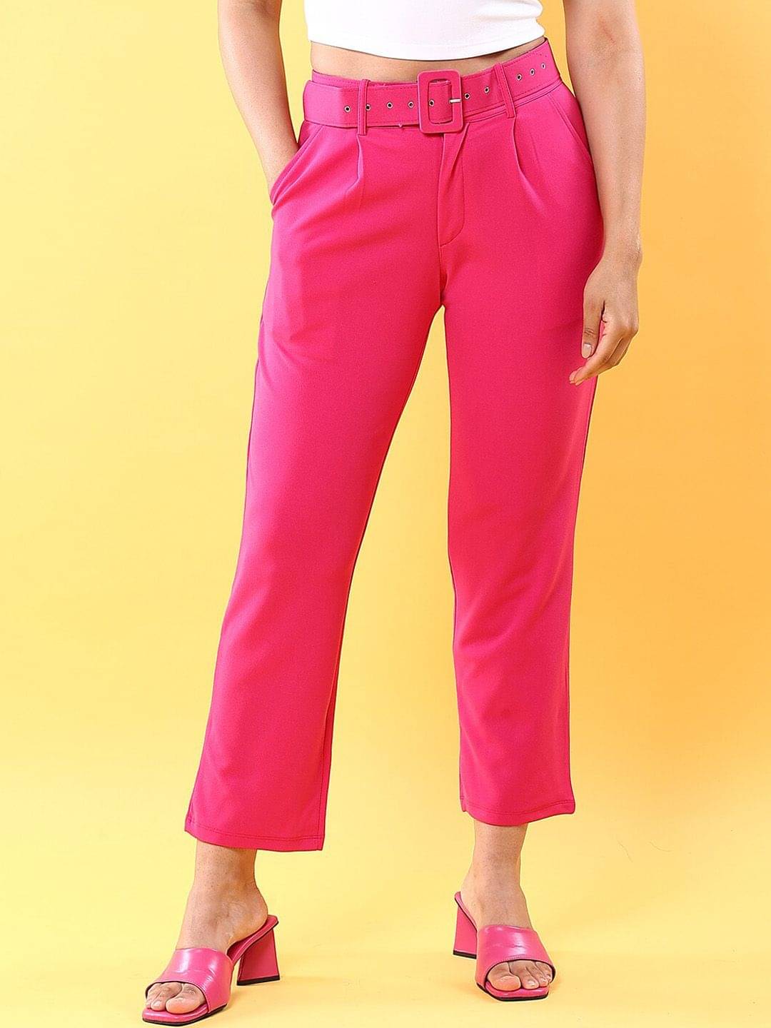     			Freehand Pack of 1 Elastane Tapered Women's Casual Pants ( Pink )