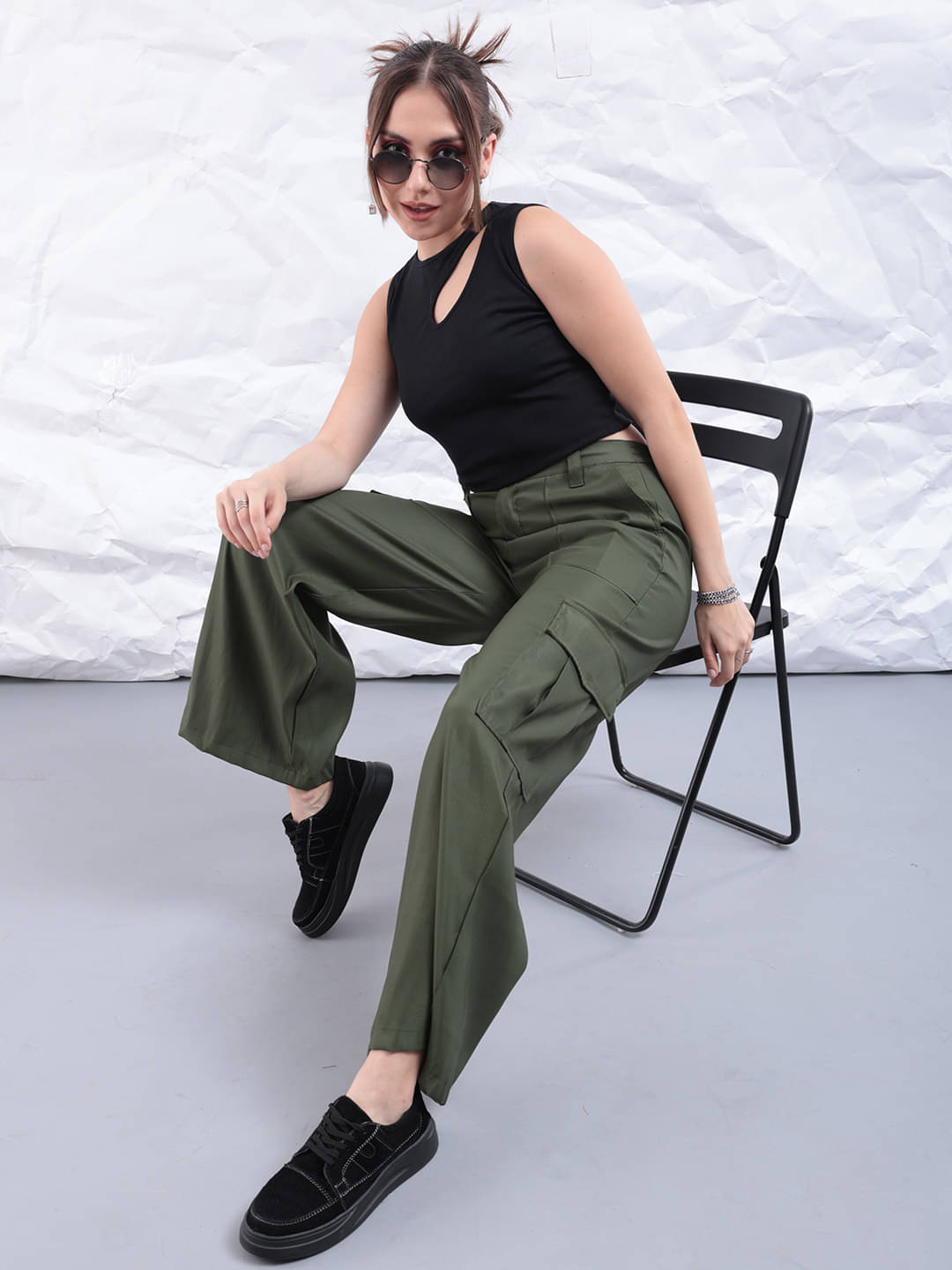     			Freehand Pack of 1 Elastane Flared Women's Cargo Pants ( Green )