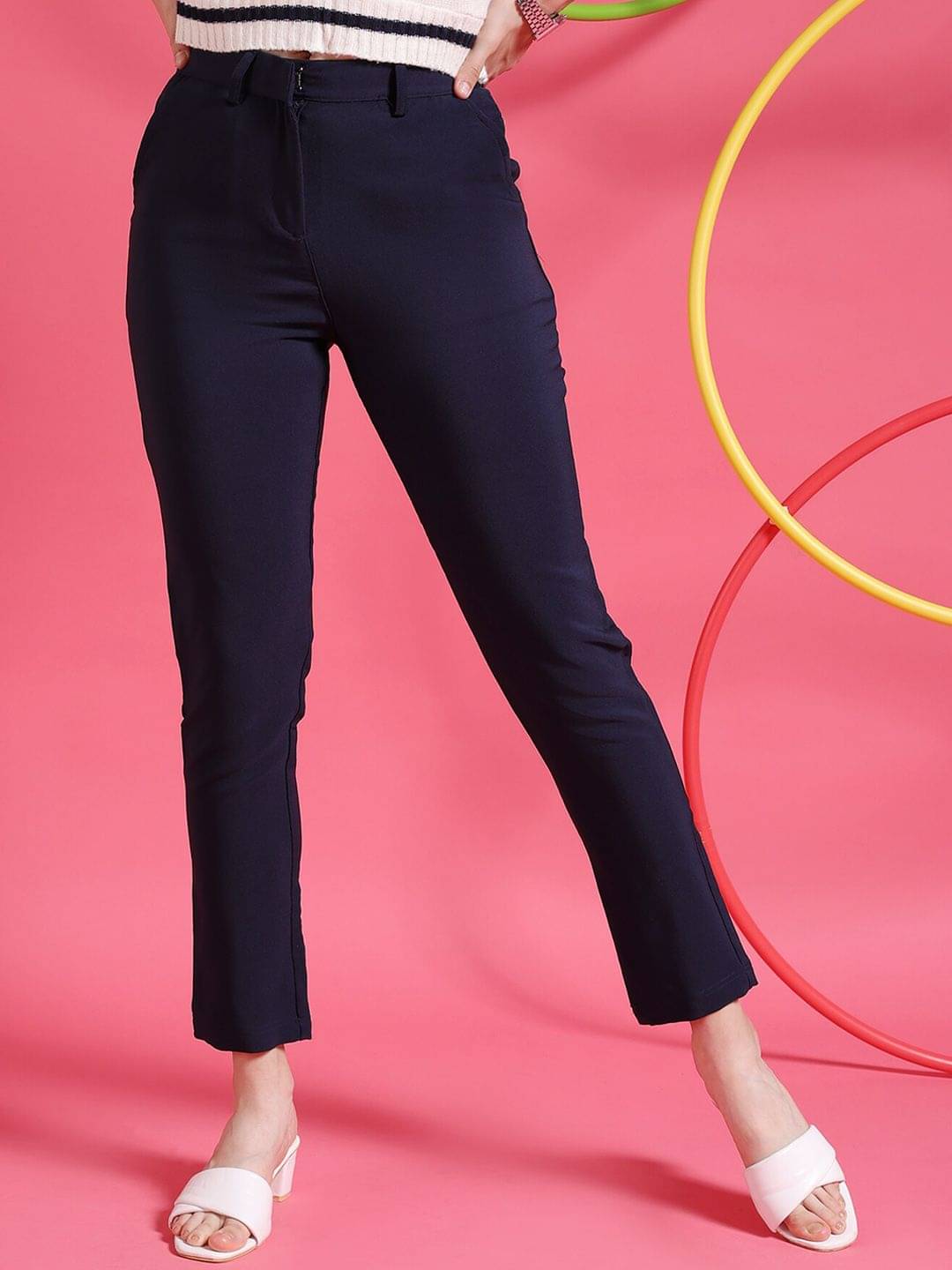     			Freehand Pack of 1 Polyester Tapered Women's Casual Pants ( Navy )
