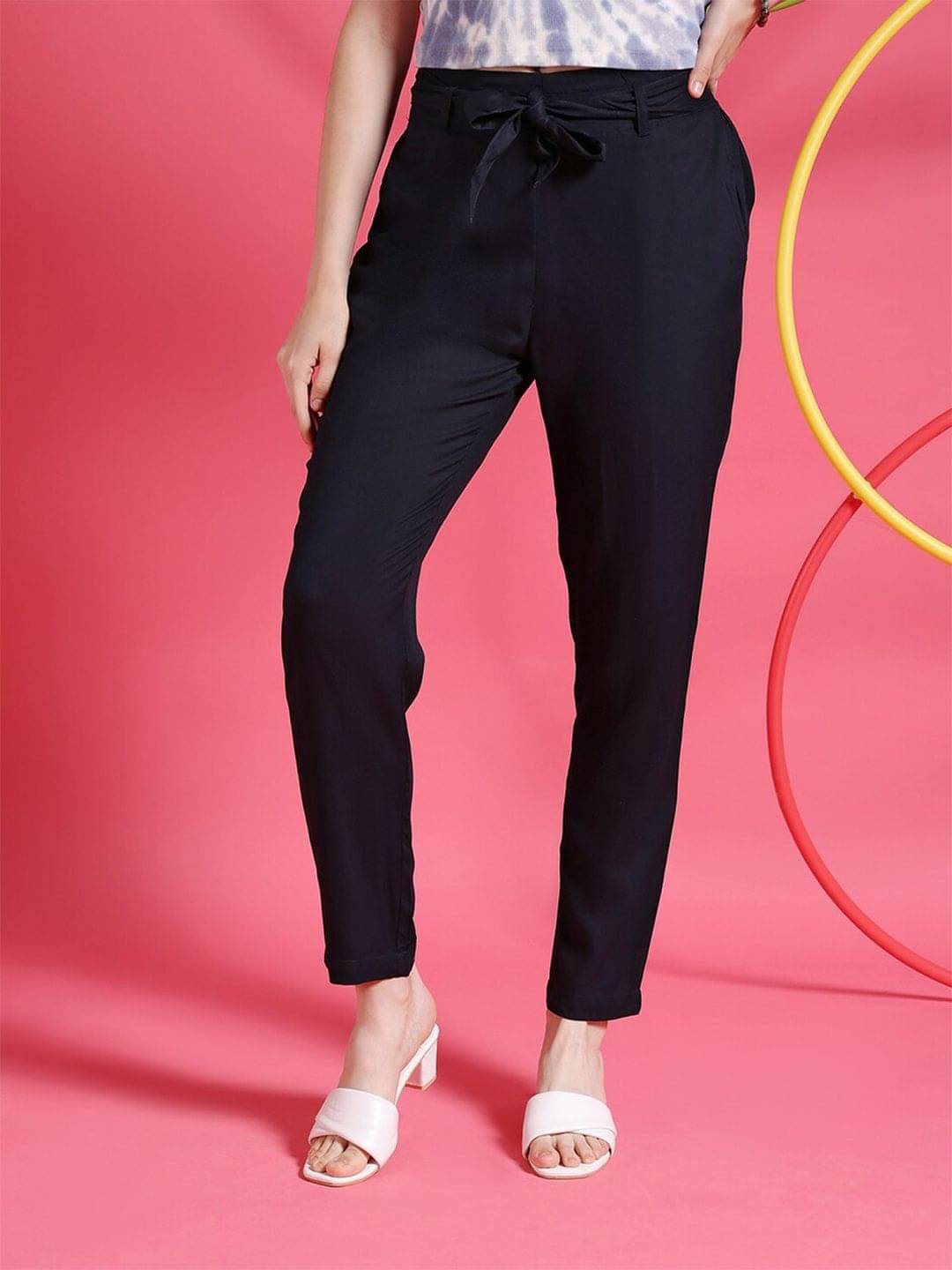     			Freehand Pack of 1 Viscose Tapered Women's Casual Pants ( Navy Blue )