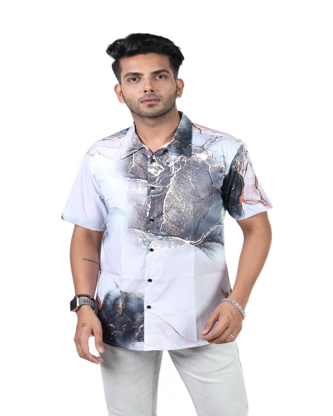HARPITA Elastane Regular Fit Printed Half Sleeves Men's Casual Shirt - Grey ( Pack of 1 ) HARPITA Elastane Regular Fit Printed Half Sleeves Men's Casual Shirt - Grey ( Pack of 1 )