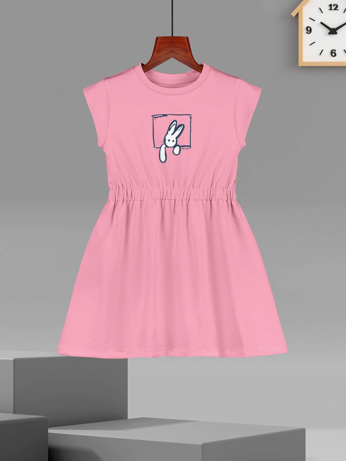 HELLCAT Printed Short Sleeve Casual Dresses for Girls Pink6