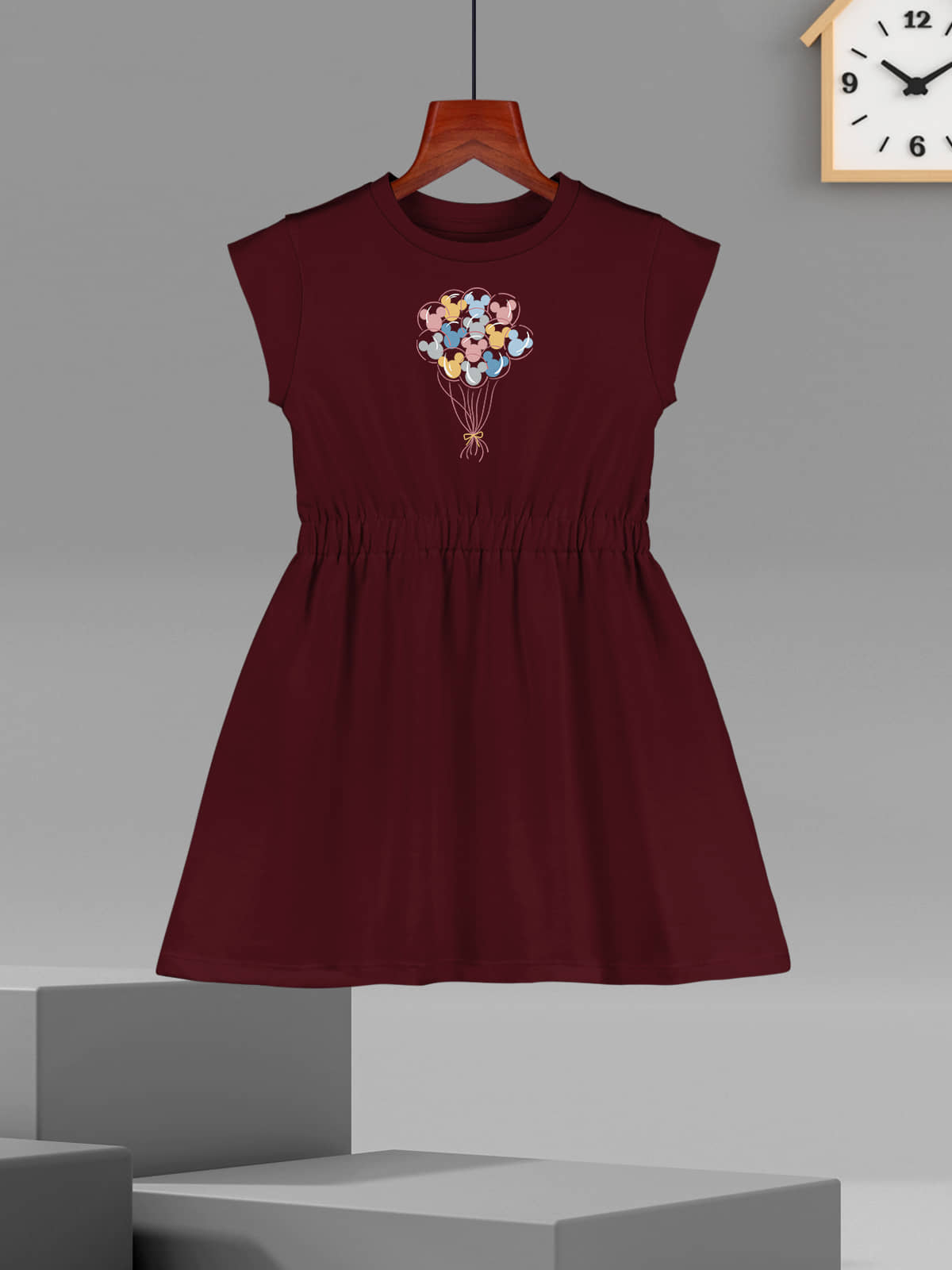 HELLCAT Printed Short Sleeve Casual Dresses for Girls Burgundy6