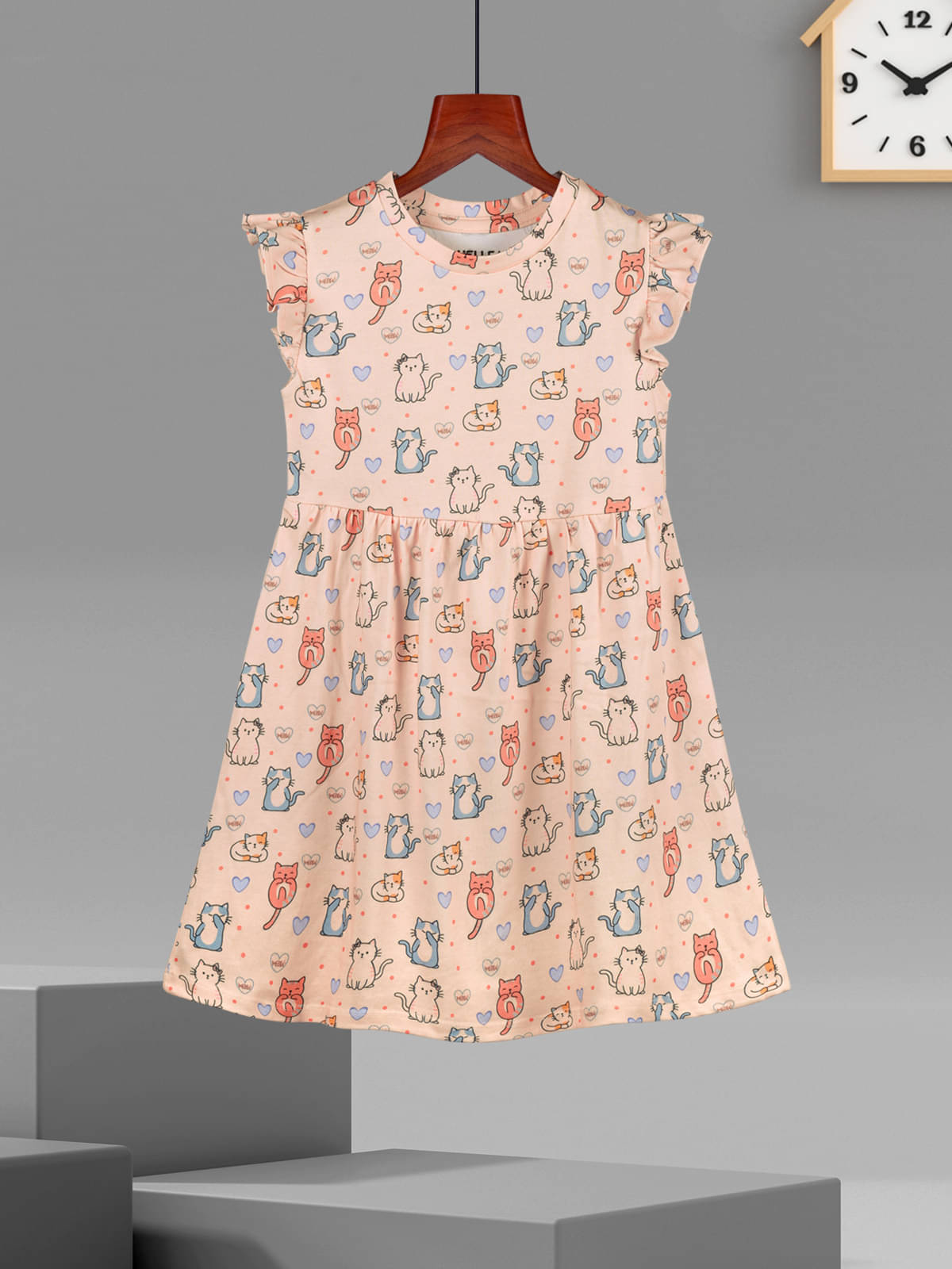     			HELLCAT Cotton Blend A-line Dress For Girls ( Pack of 1 , Peach )