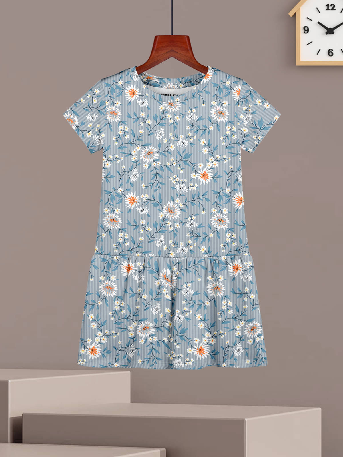    			HELLCAT Cotton Blend A-line Dress For Girls ( Pack of 1 , Grey )
