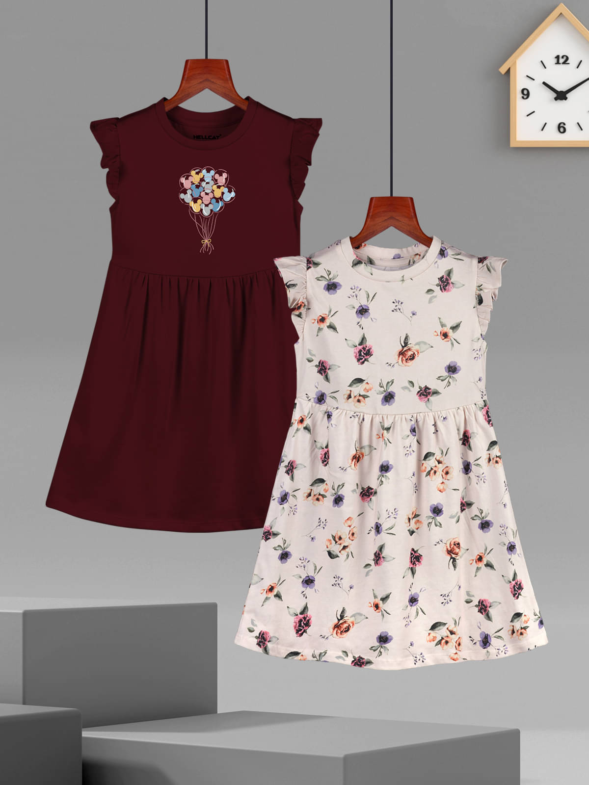 HELLCAT Cotton Blend Frock For Girls ( Pack of 2 , Beige )     			HELLCAT Cotton Blend Frock For Girls ( Pack of 2 , Beige )