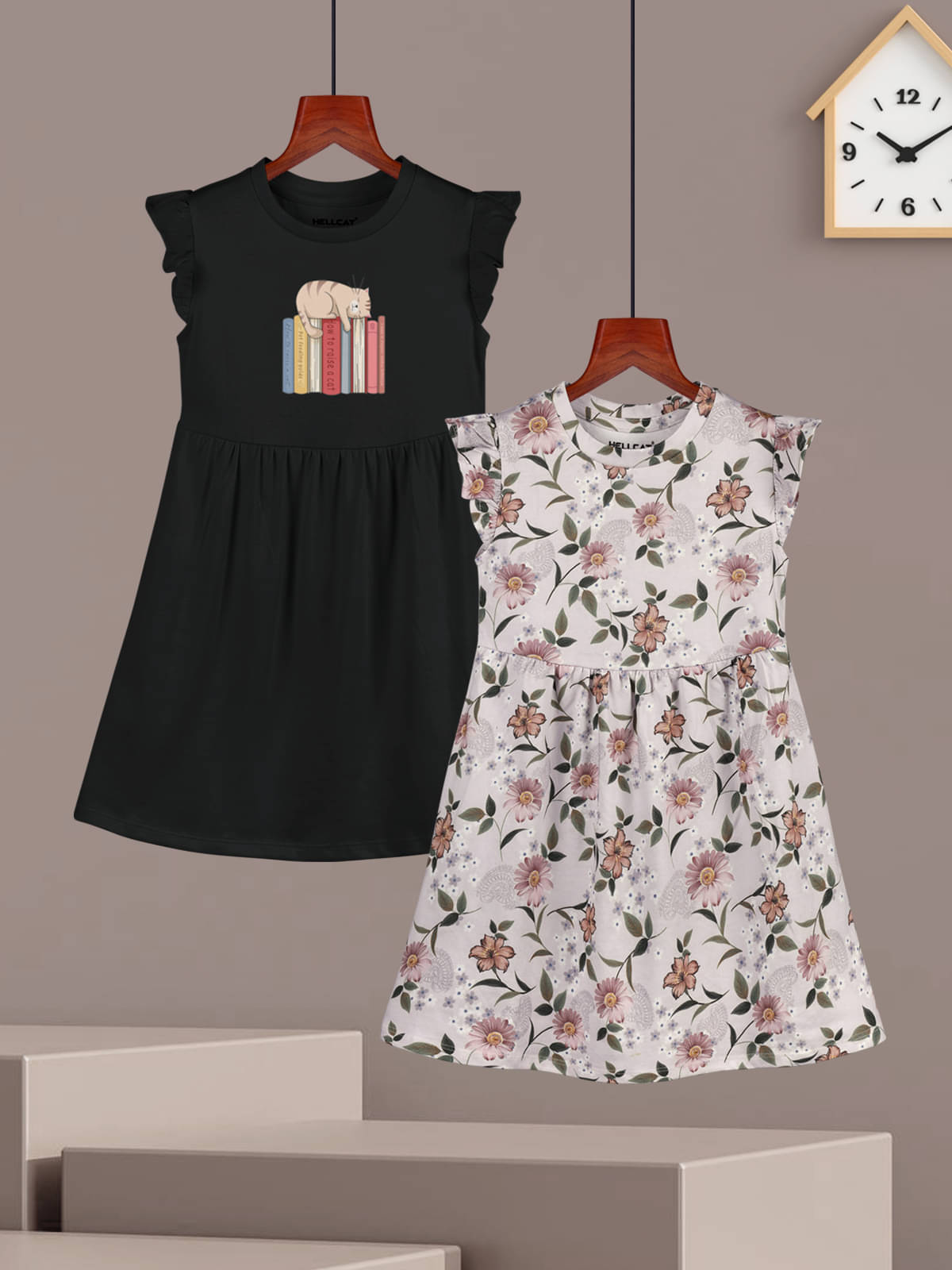 HELLCAT Cotton Blend Frock For Girls ( Pack of 2 , Black ) HELLCAT Cotton Blend Frock For Girls ( Pack of 2 , Black )