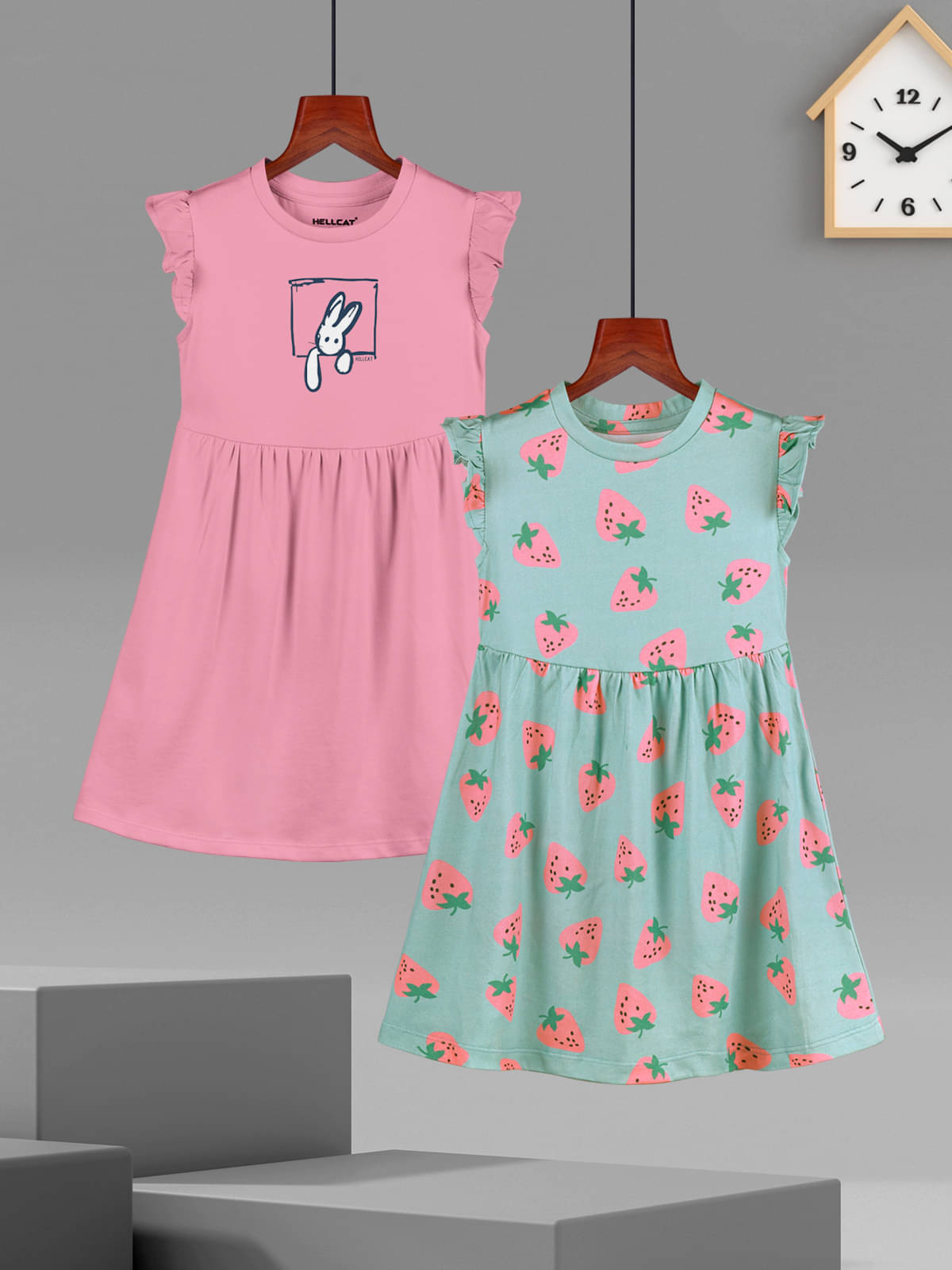HELLCAT Cotton Blend Frock For Girls ( Pack of 2 , Sea Green )     			HELLCAT Cotton Blend Frock For Girls ( Pack of 2 , Sea Green )