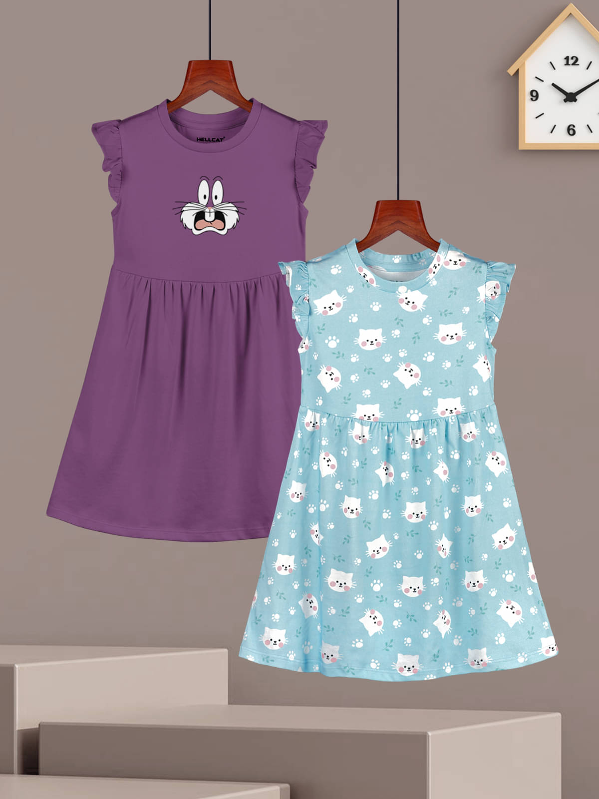     			HELLCAT Cotton Blend Frock For Girls ( Pack of 2 , Sky Blue )