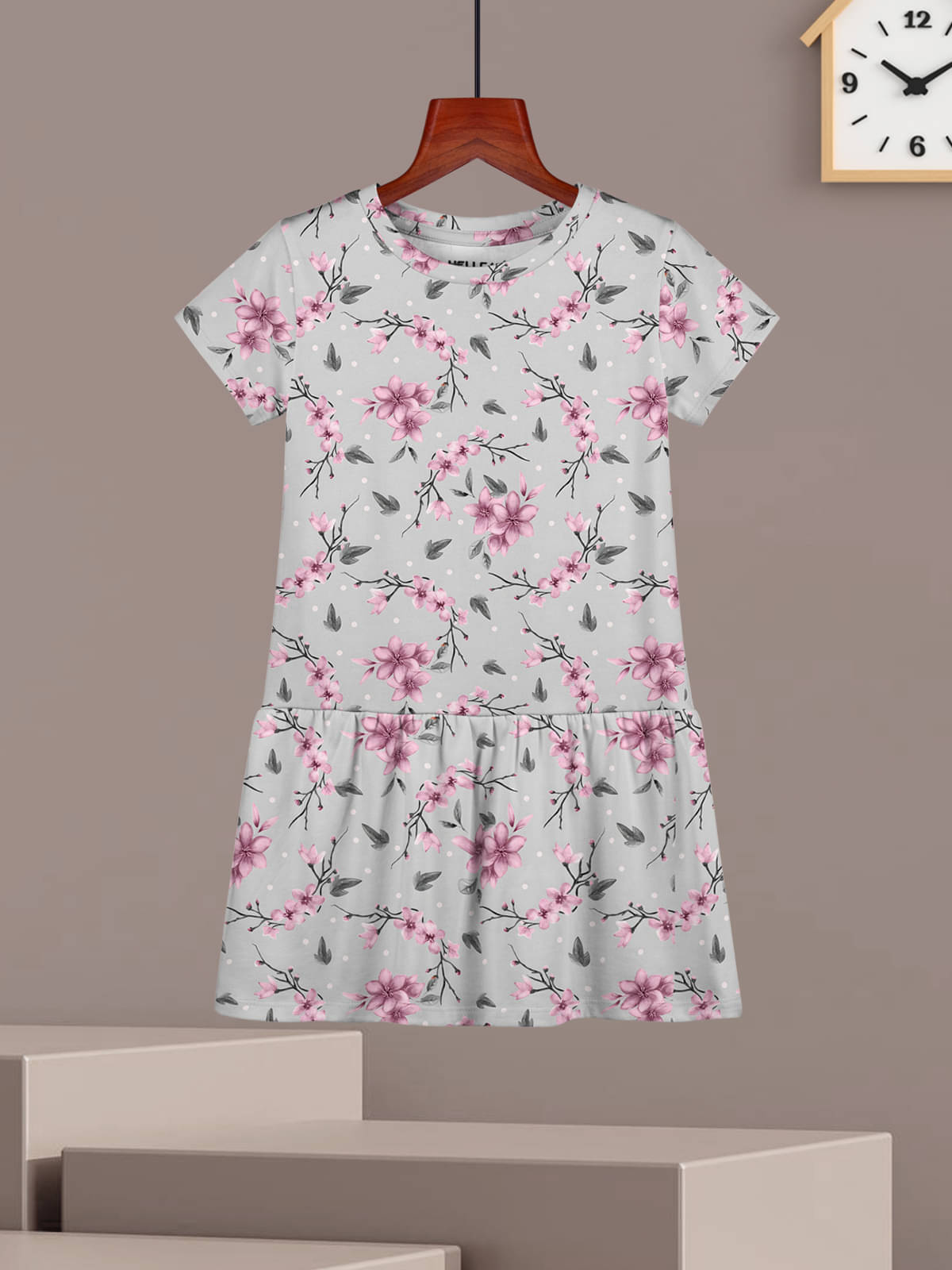     			HELLCAT Cotton Blend Frock For Girls ( Pack of 1 , Light Grey )