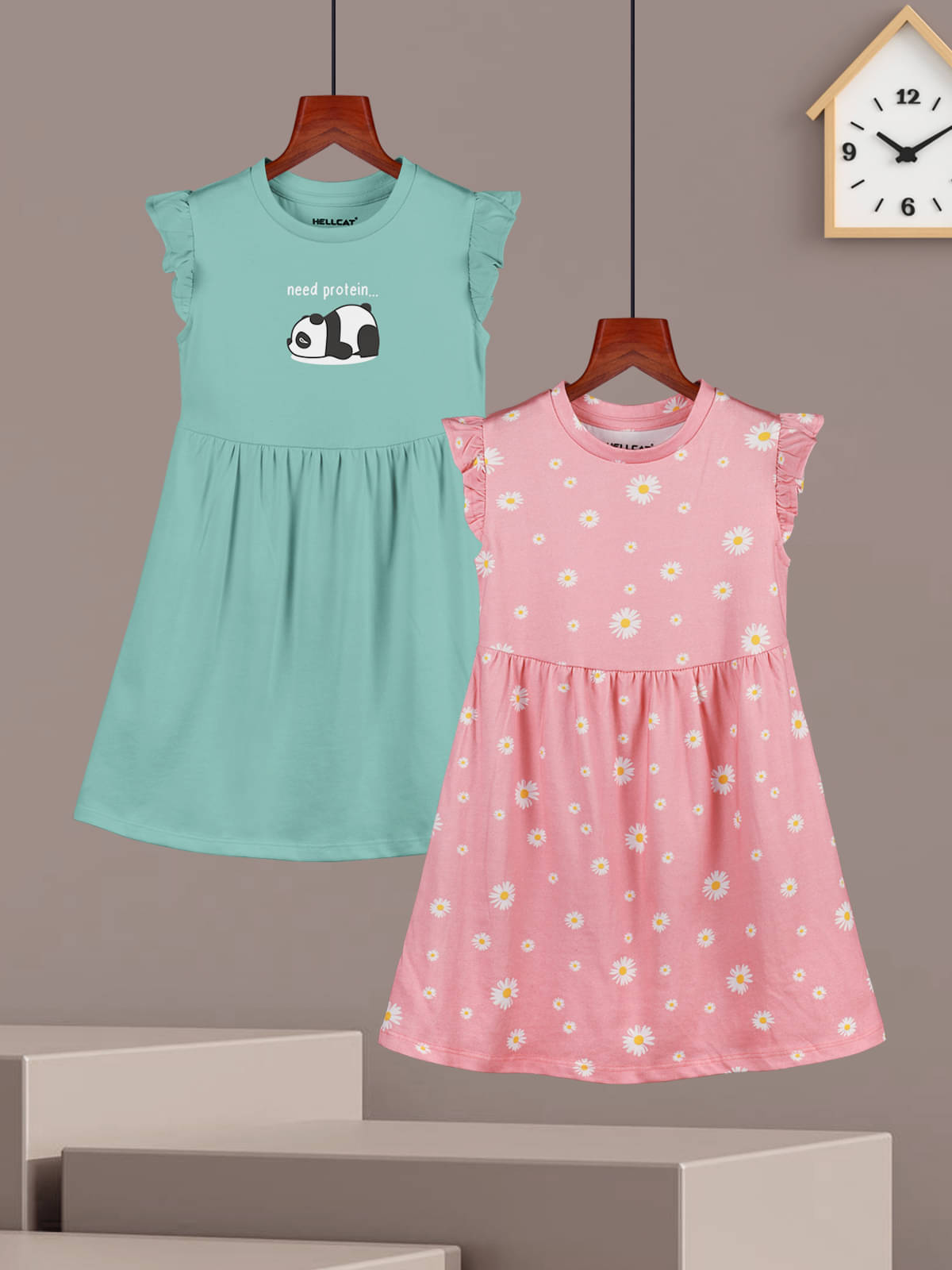 HELLCAT Cotton Blend Frock For Girls ( Pack of 2 , Pink ) HELLCAT Cotton Blend Frock For Girls ( Pack of 2 , Pink )