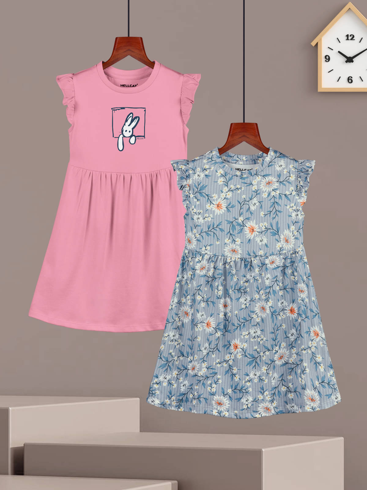     			HELLCAT Cotton Blend Frock For Girls ( Pack of 2 , Grey )