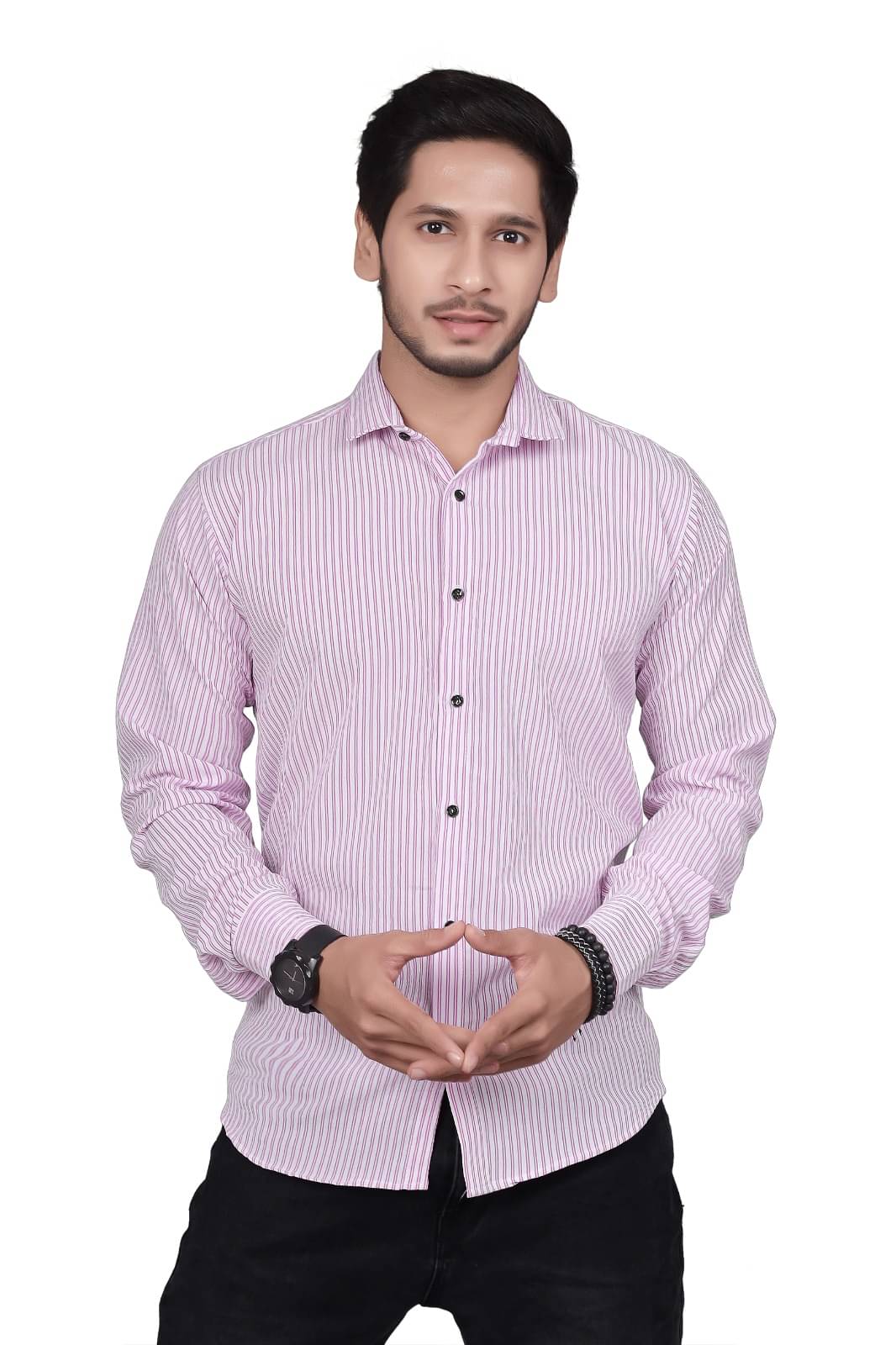     			JEEVAAN - THE PERFECT FASHION Cotton Blend Regular Fit Striped Full Sleeves Men's Casual Shirt - Purple ( Pack of 1 )