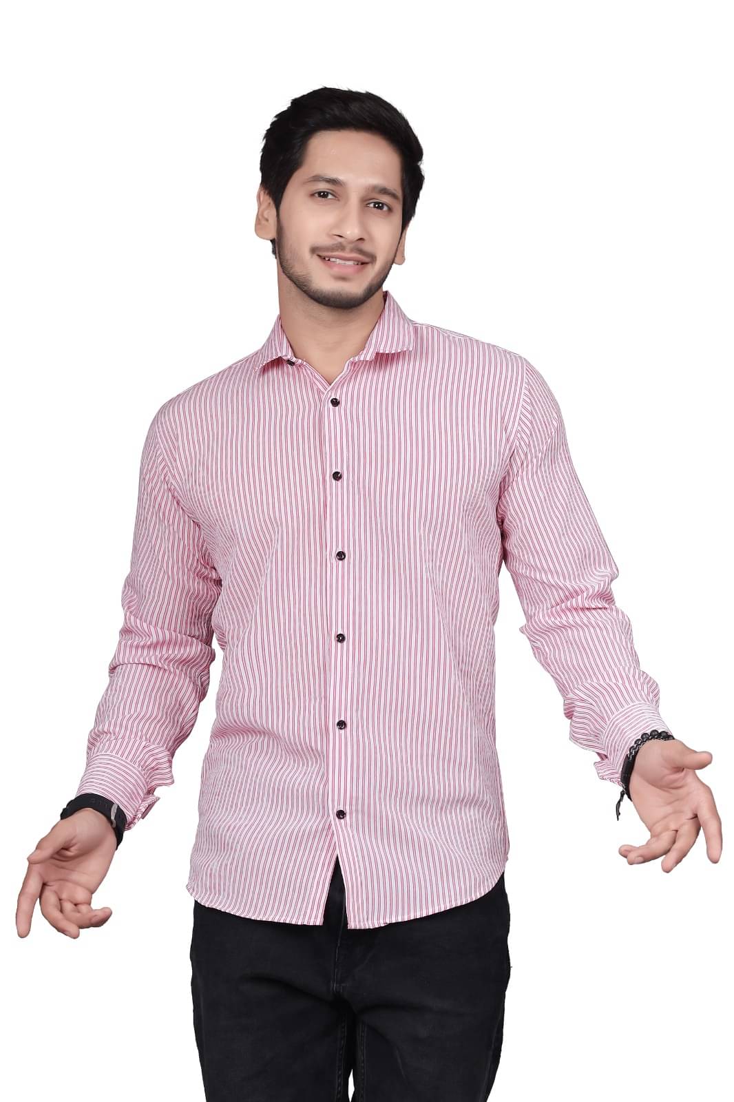 JEEVAAN - THE PERFECT FASHION Cotton Blend Regular Fit Striped Full Sleeves Men's Casual Shirt - Red ( Pack of 1 )     			JEEVAAN - THE PERFECT FASHION Cotton Blend Regular Fit Striped Full Sleeves Men's Casual Shirt - Red ( Pack of 1 )