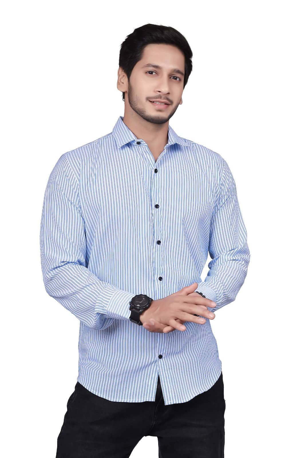 JEEVAAN - THE PERFECT FASHION Cotton Blend Regular Fit Striped Full Sleeves Men's Casual Shirt - Blue ( Pack of 1 )