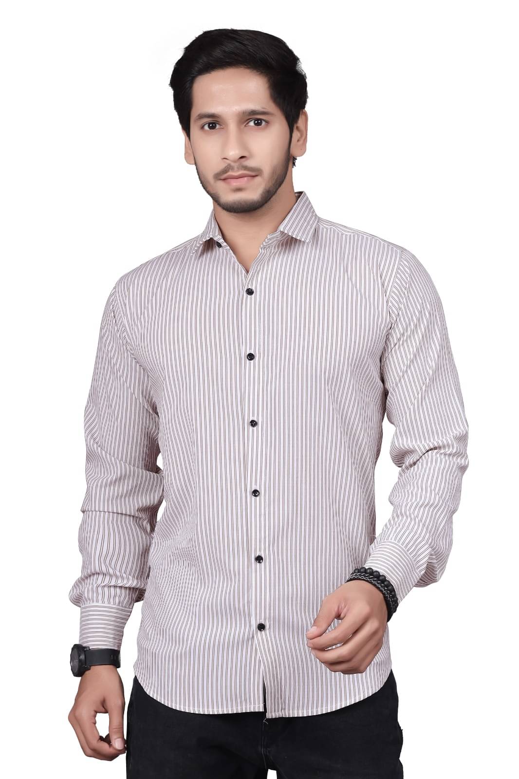     			JEEVAAN - THE PERFECT FASHION Cotton Blend Regular Fit Striped Full Sleeves Men's Casual Shirt - Brown ( Pack of 1 )
