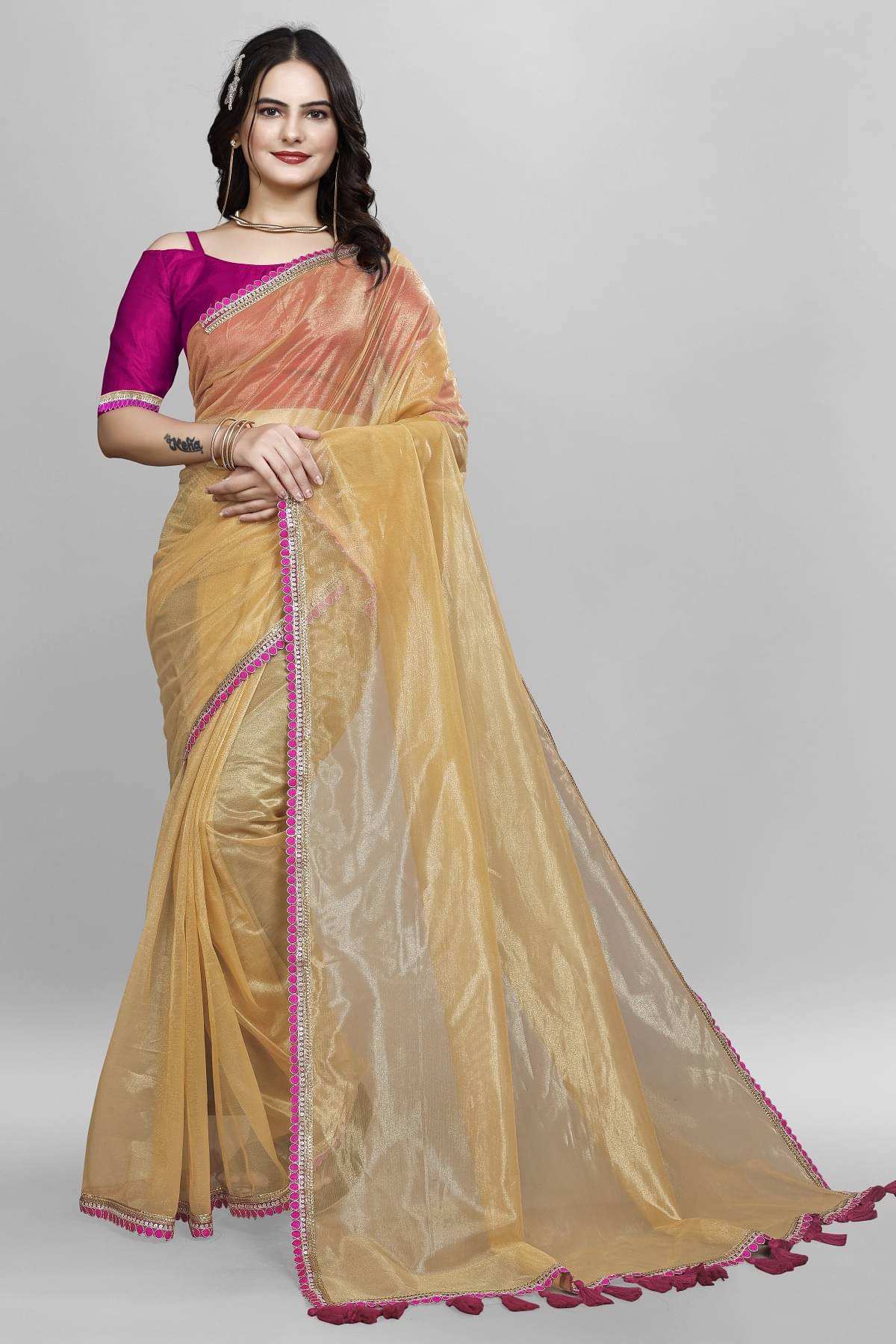 JULEE Net Solid Saree With Unstitched Blouse Piece ( Cream ) JULEE Net Solid Saree With Unstitched Blouse Piece ( Cream )