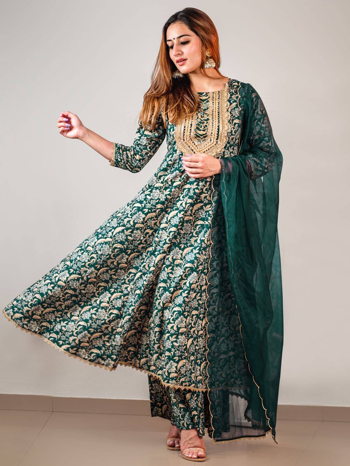 Janasya Cotton Printed Kurti With Palazzo Women's Stitched Salwar Suit - Teal ( Pack of 1 )     			Janasya Cotton Printed Kurti With Palazzo Women's Stitched Salwar Suit - Teal ( Pack of 1 )