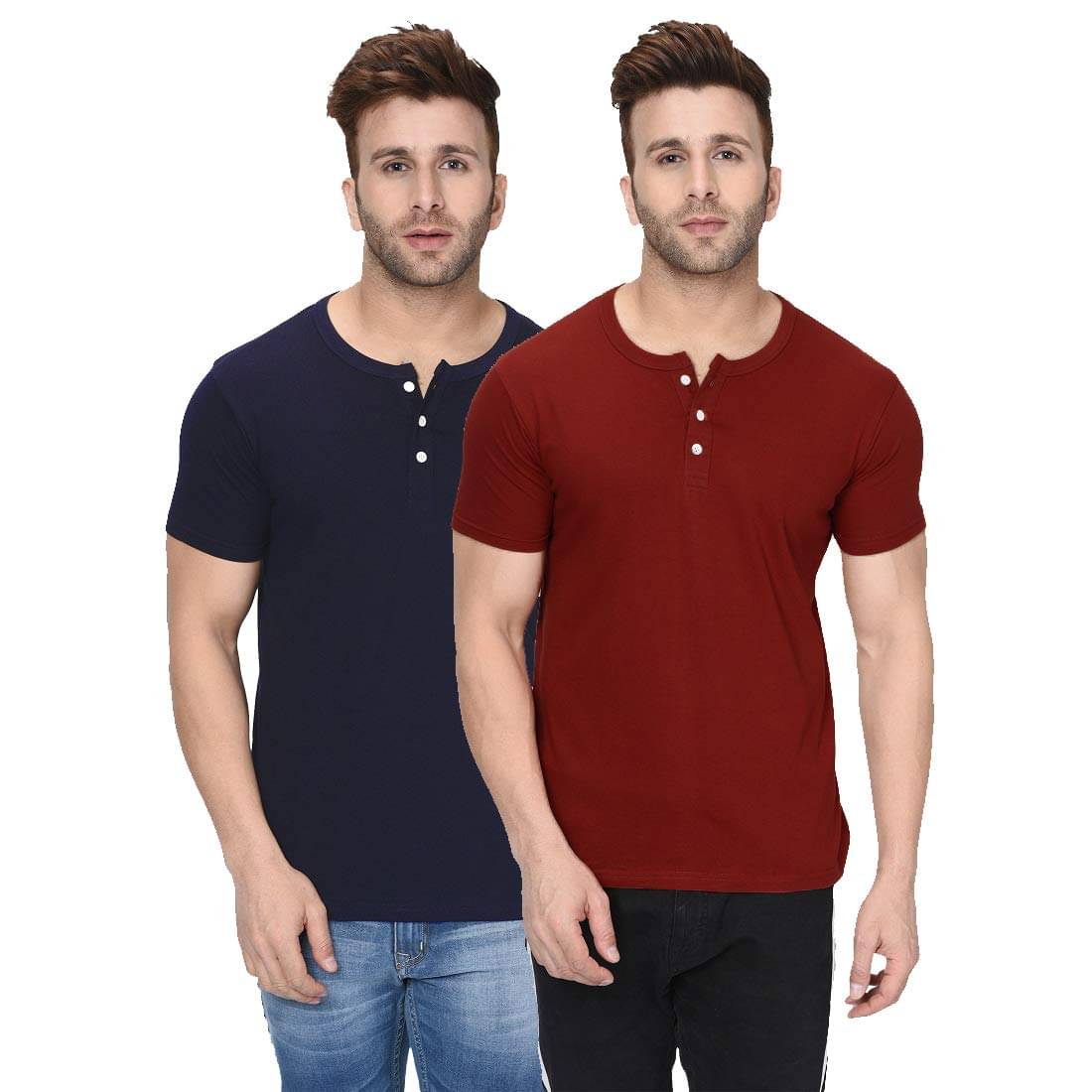     			LONDON HILLS Cotton Blend Regular Fit Solid Half Sleeves Men's Henley T-Shirt - Multicolor3 ( Pack of 2 )