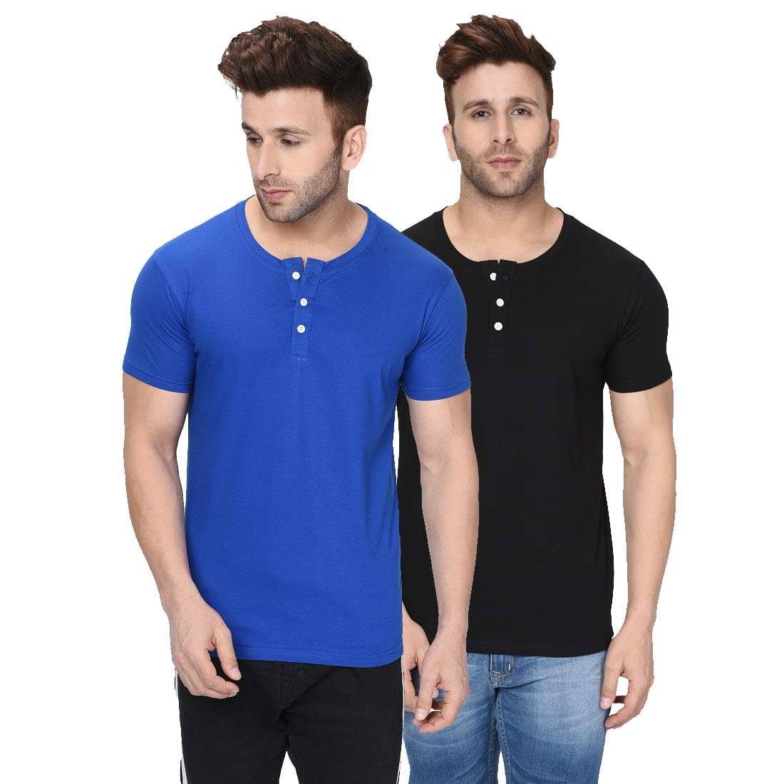     			LONDON HILLS Cotton Blend Regular Fit Solid Half Sleeves Men's Henley T-Shirt - Multicolor5 ( Pack of 2 )