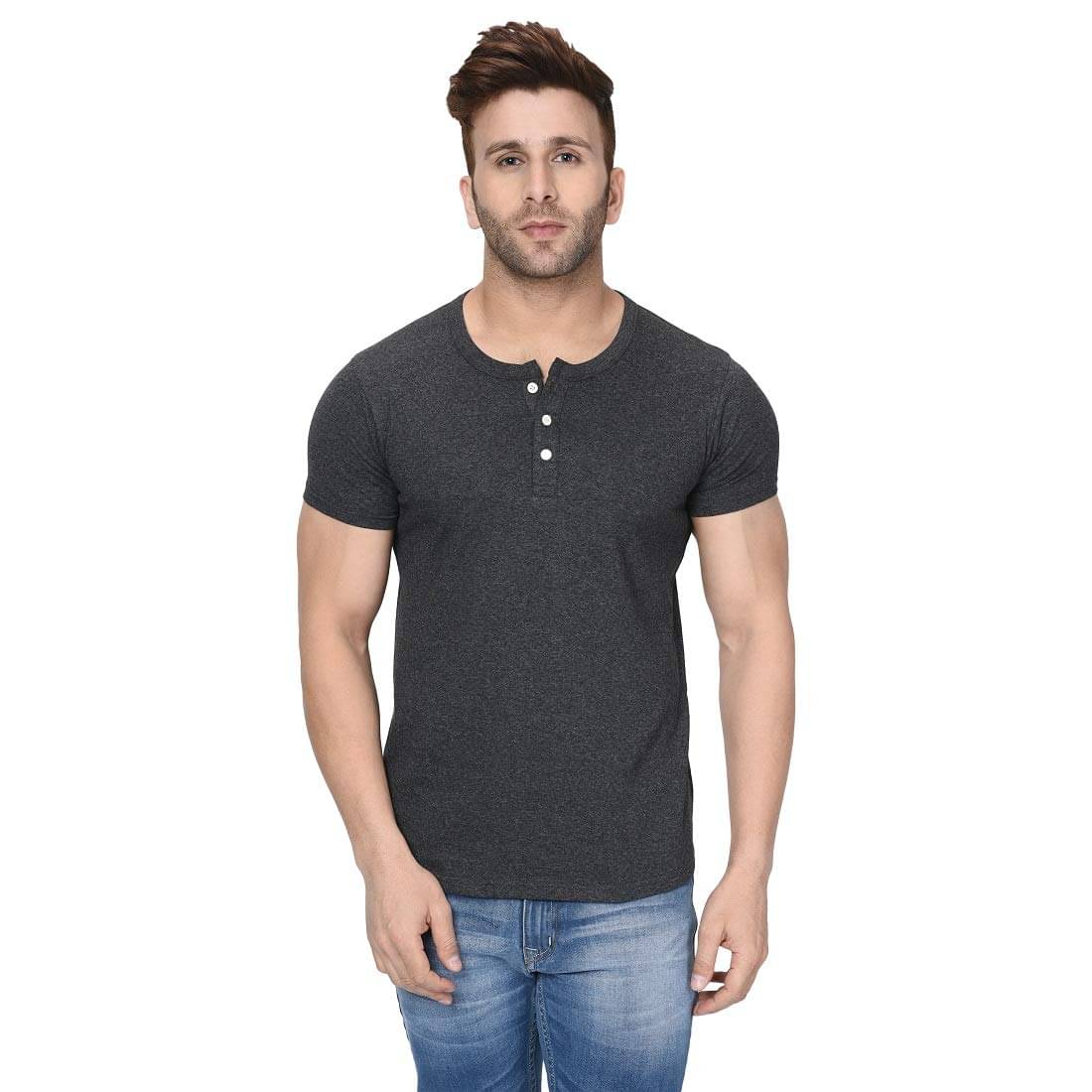 LONDON HILLS Cotton Blend Regular Fit Solid Half Sleeves Men's Henley T-Shirt - Dark Grey ( Pack of 1 ) LONDON HILLS Cotton Blend Regular Fit Solid Half Sleeves Men's Henley T-Shirt - Dark Grey ( Pack of 1 )