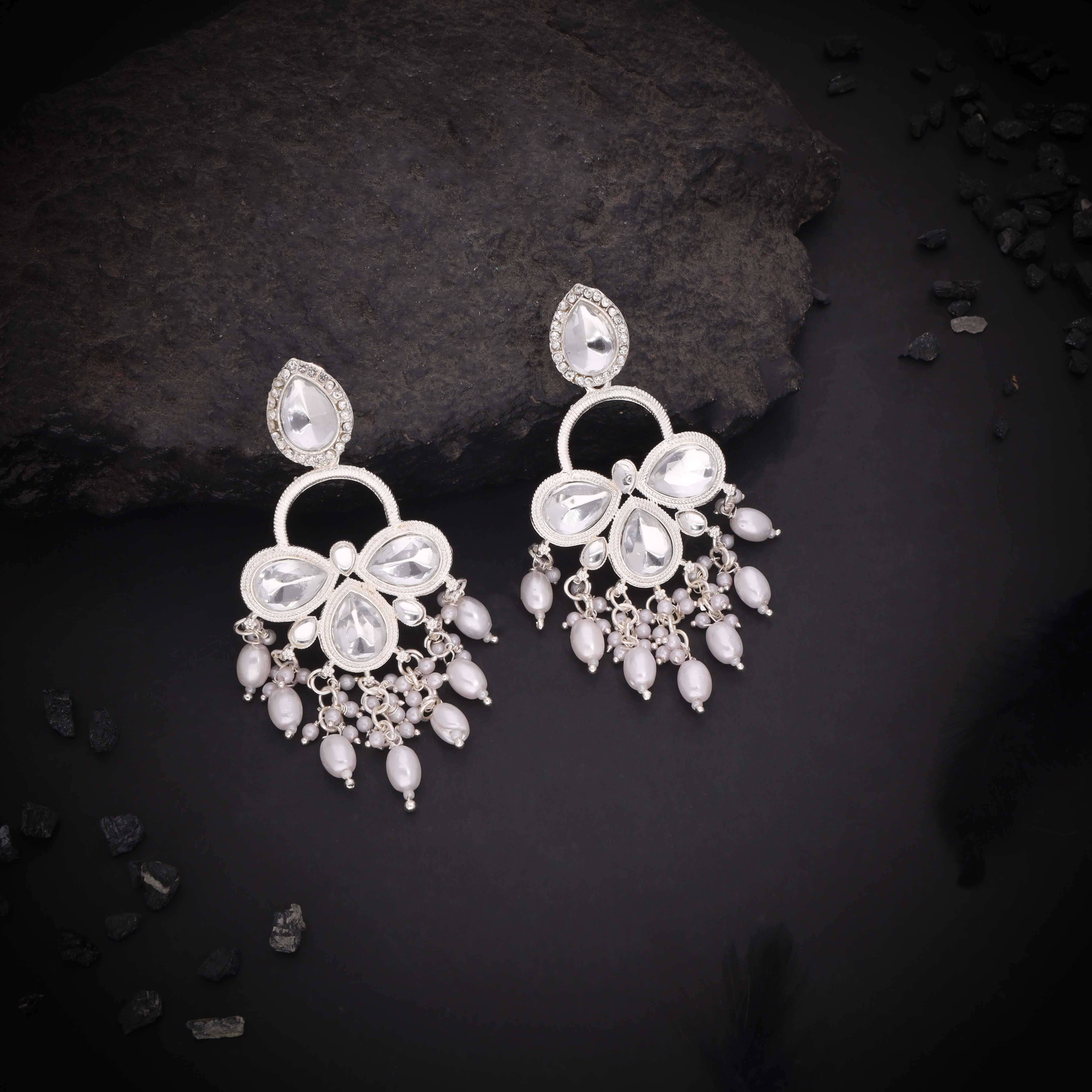 Lyriss White Jhumki Earrings ( Pack of 1 ) - Earrings | Buy online on ZillyBuy