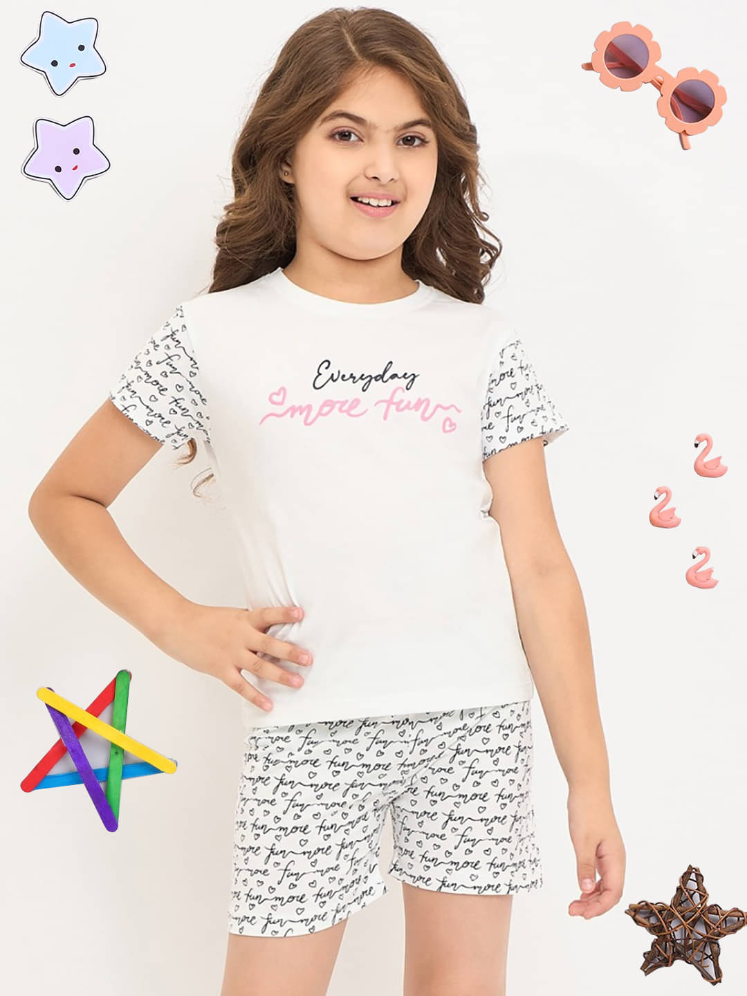     			PAMPOLINA Pack of 1 Girls Cotton Blend Top With Shorts ( White )