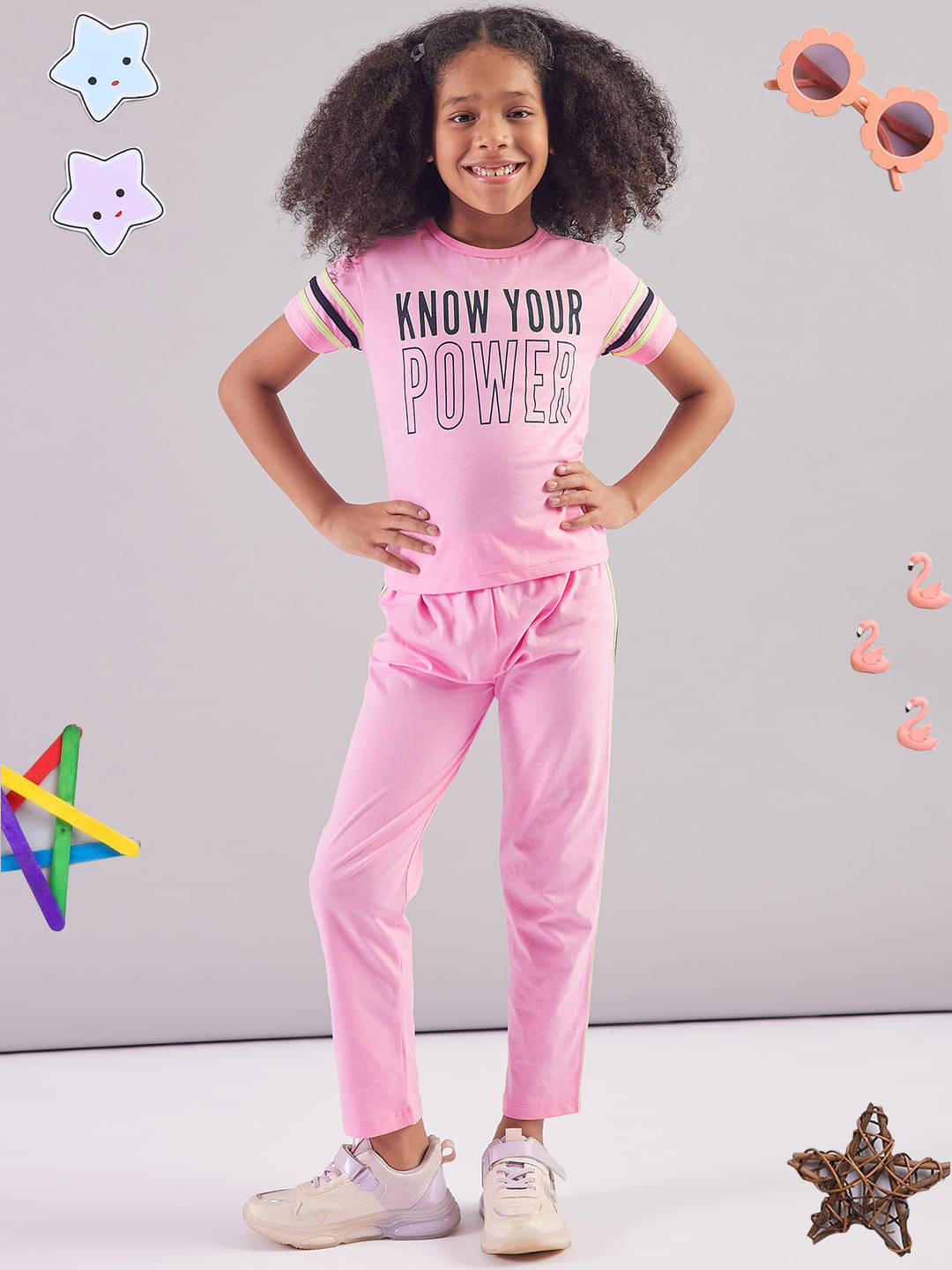     			PAMPOLINA Pack of 1 Girls Cotton Blend Top With Pajama ( Pink )