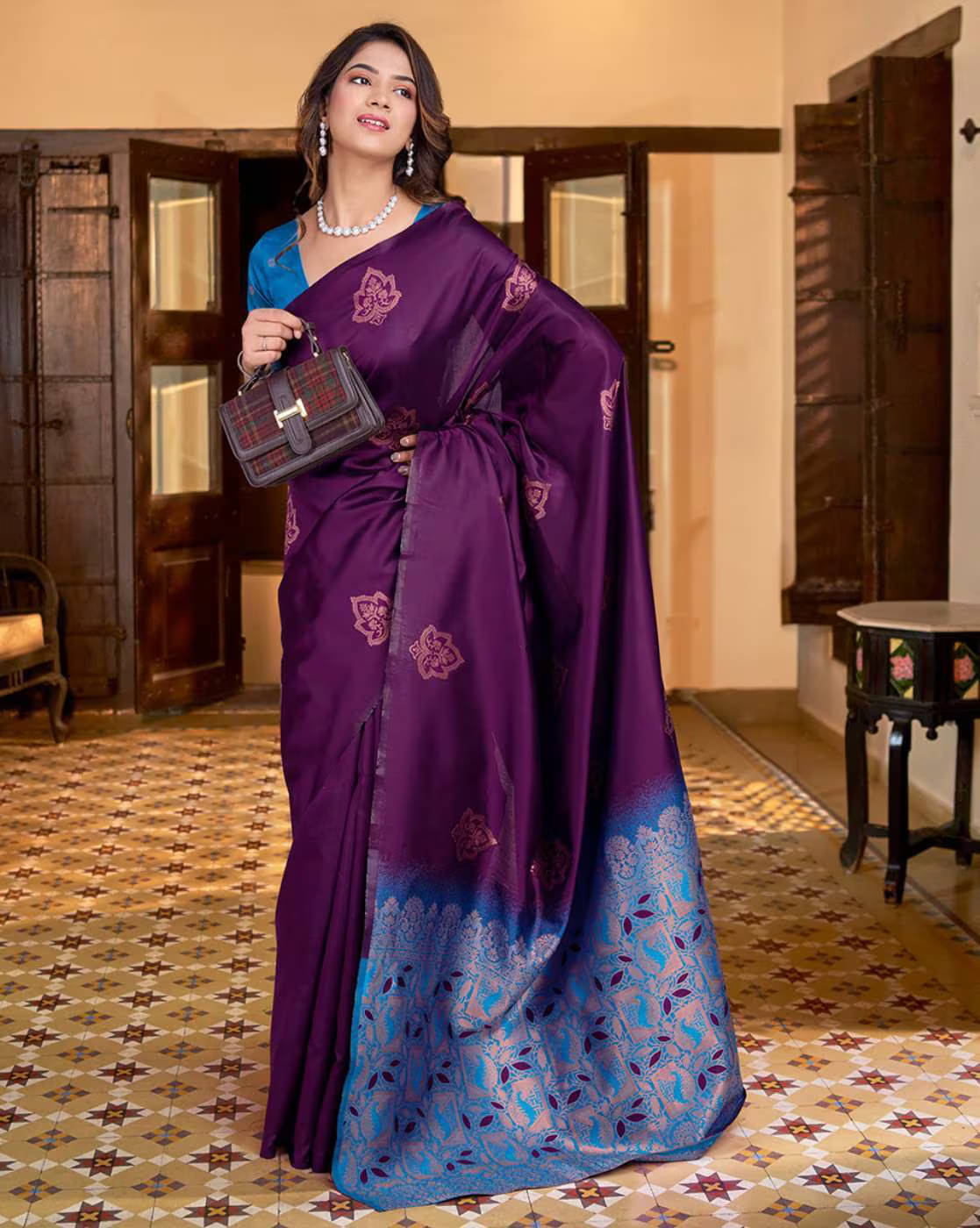 PHORIA STYLE Banarasi Silk Woven Saree With Unstitched Blouse Piece ( Wine ) PHORIA STYLE Banarasi Silk Woven Saree With Unstitched Blouse Piece ( Wine )