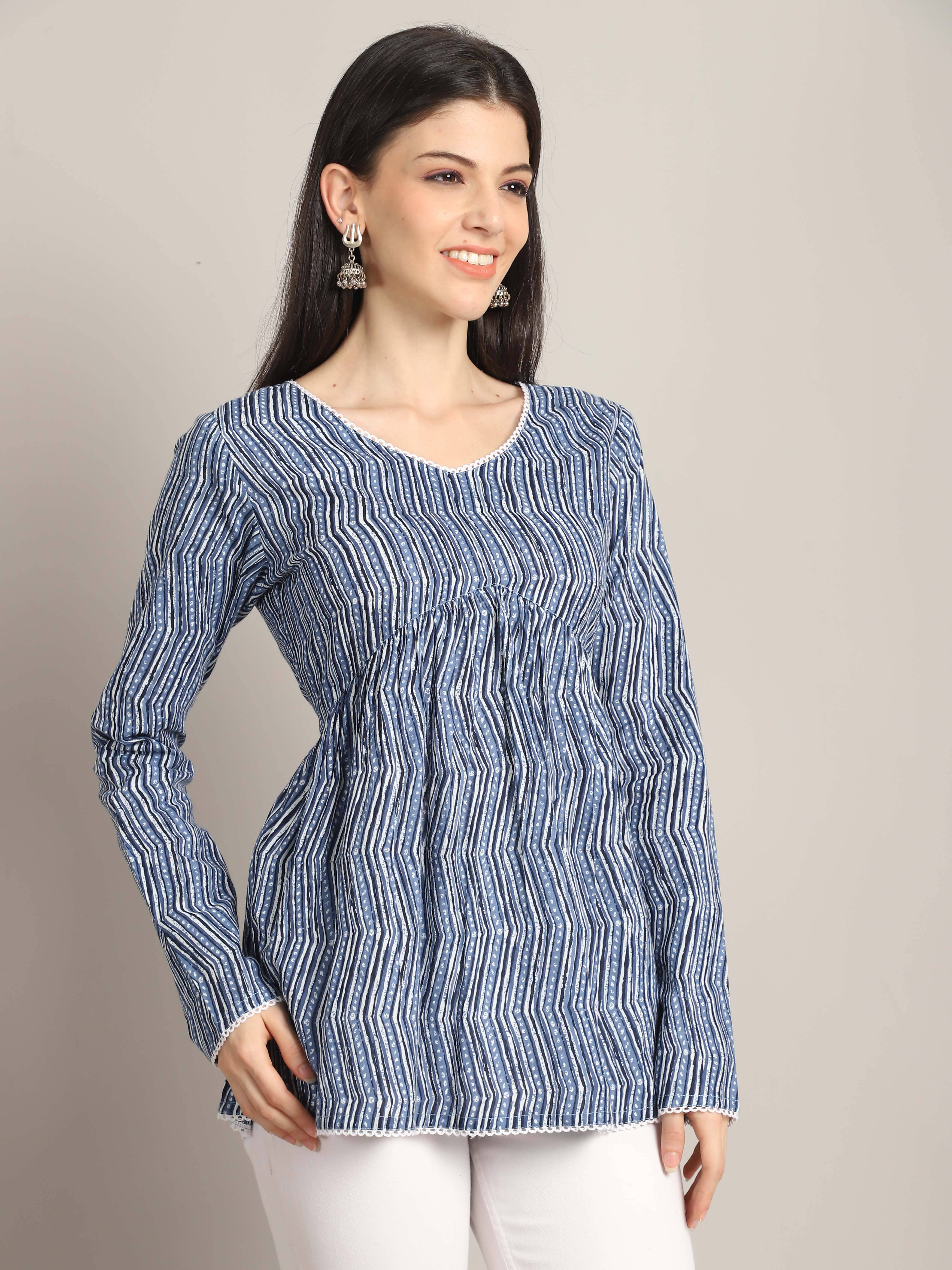     			Rajnandini Women's Cotton A-Line Top ( Blue )