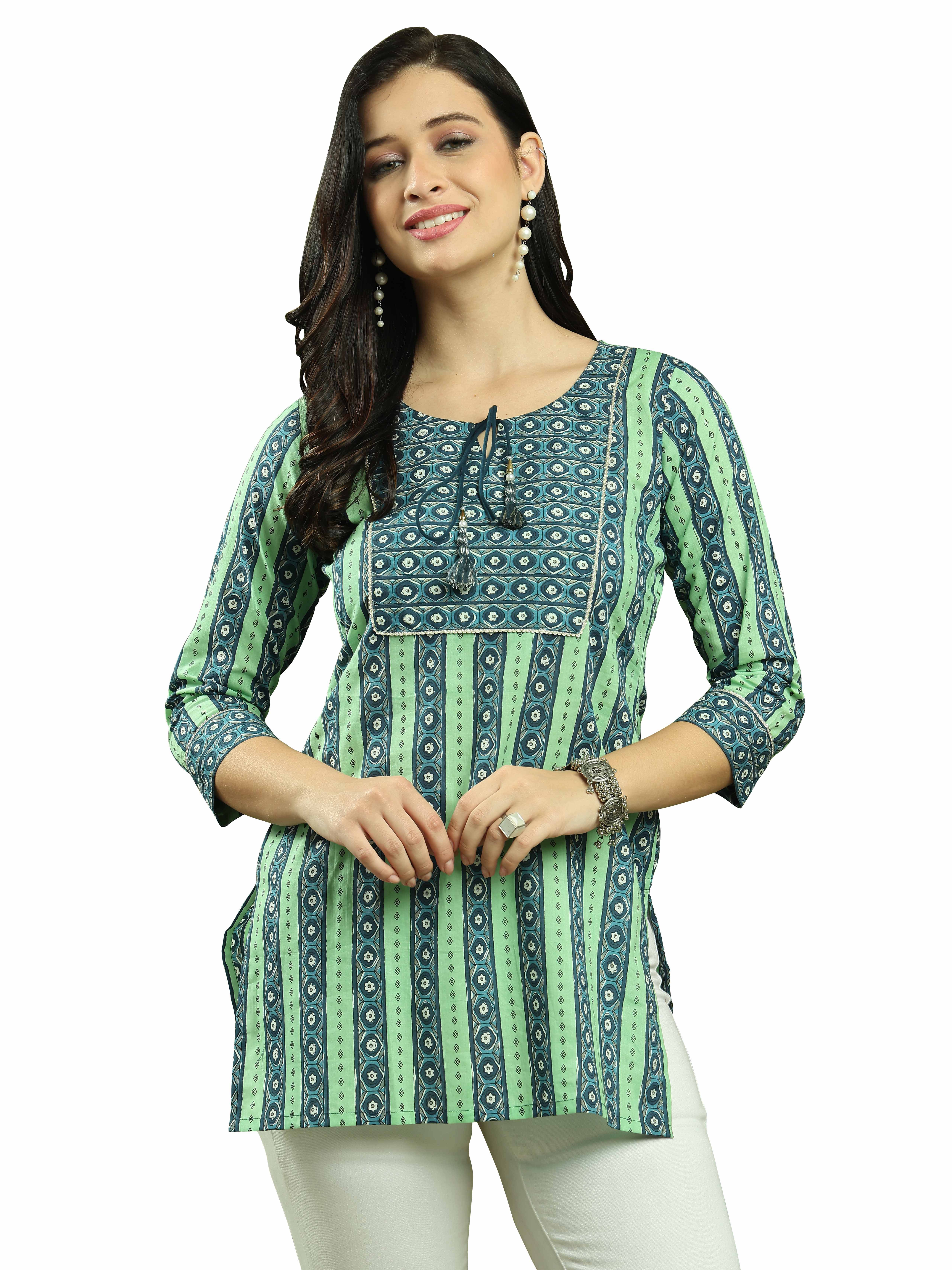 Rajnandini Women's Cotton Tunic ( Blue ) Rajnandini Women's Cotton Tunic ( Blue )