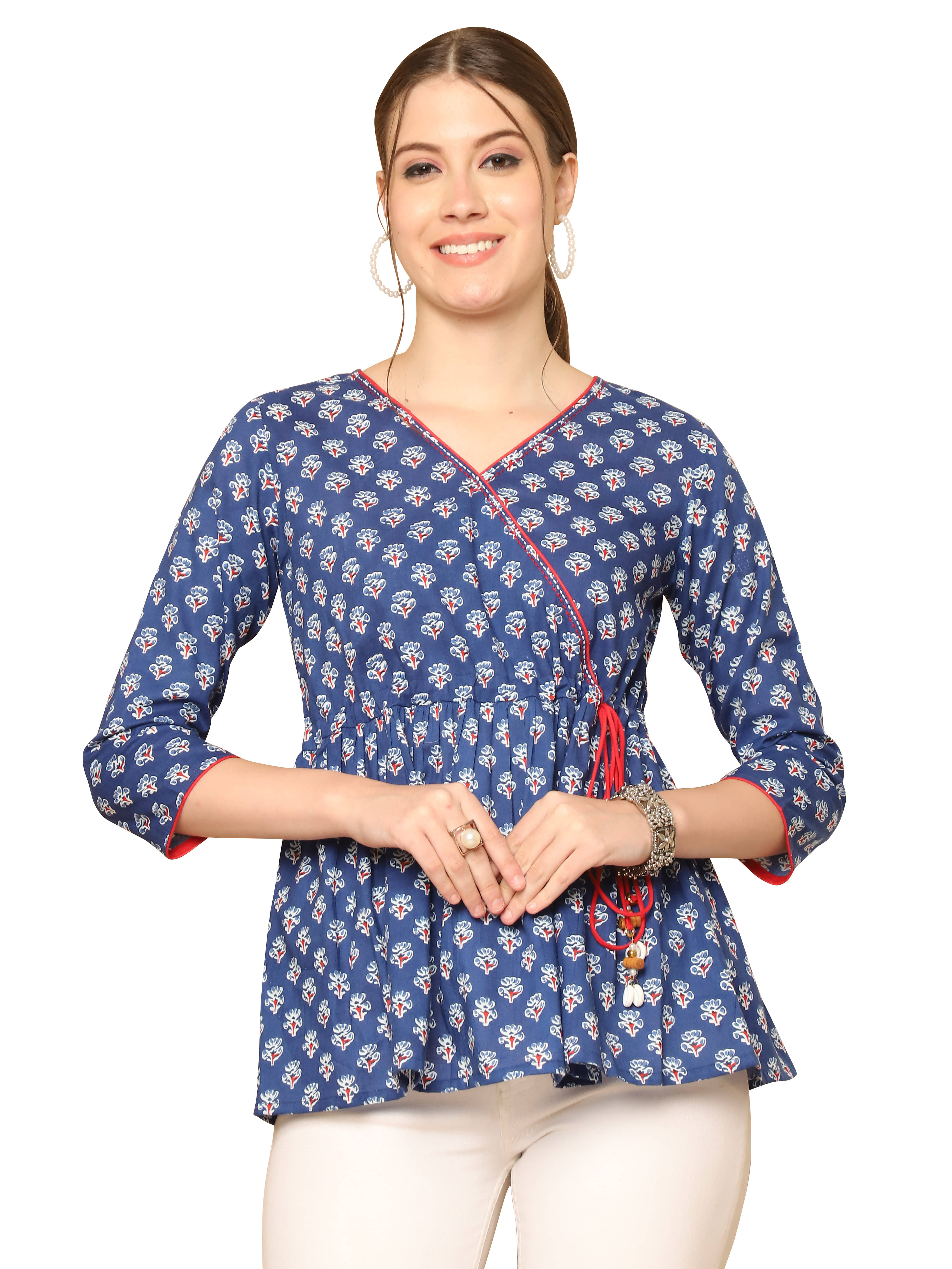     			Rajnandini Women's Cotton Peplum Top ( Blue )