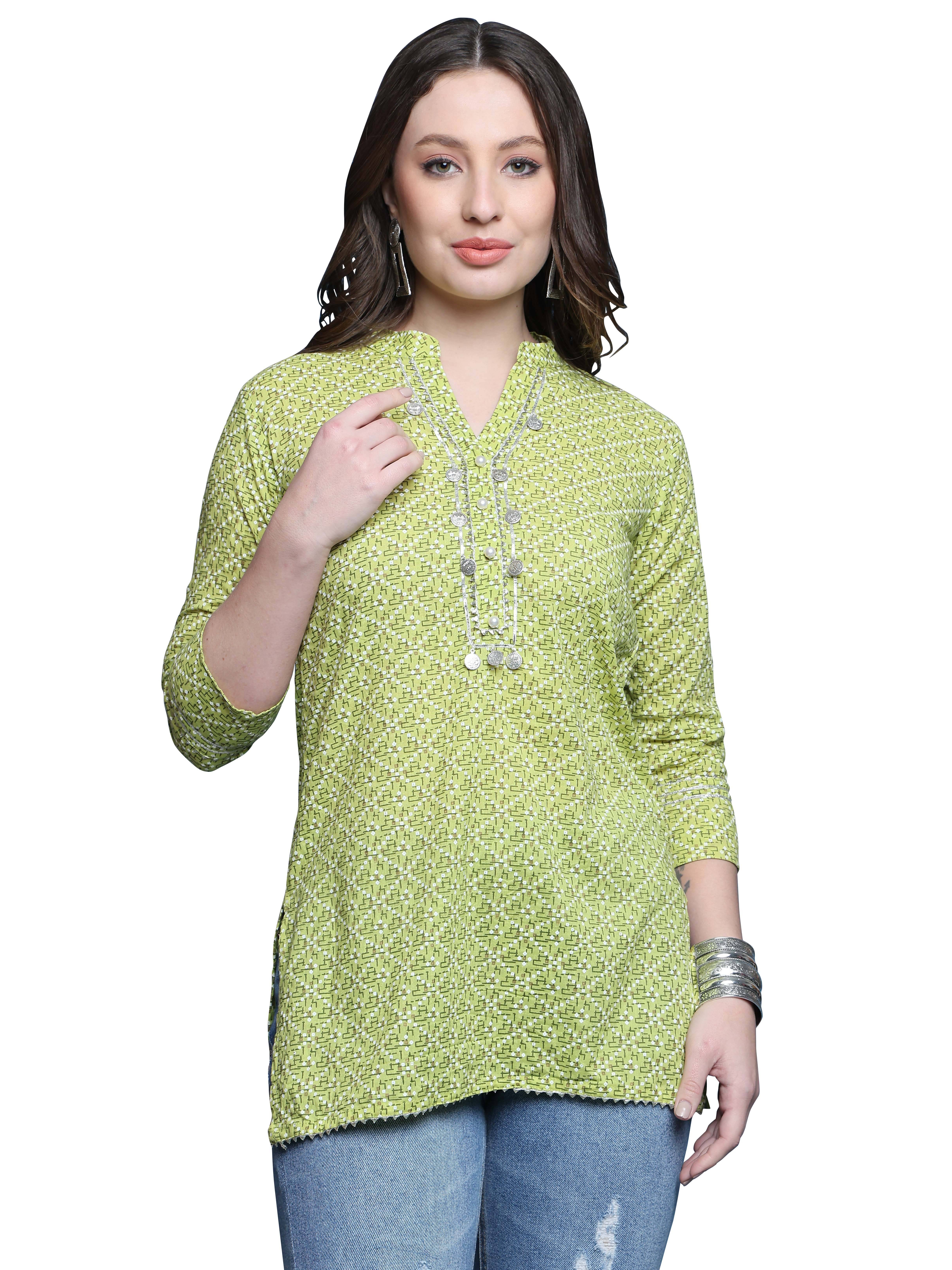 Rajnandini Women's Cotton Tunic ( Green )     			Rajnandini Women's Cotton Tunic ( Green )