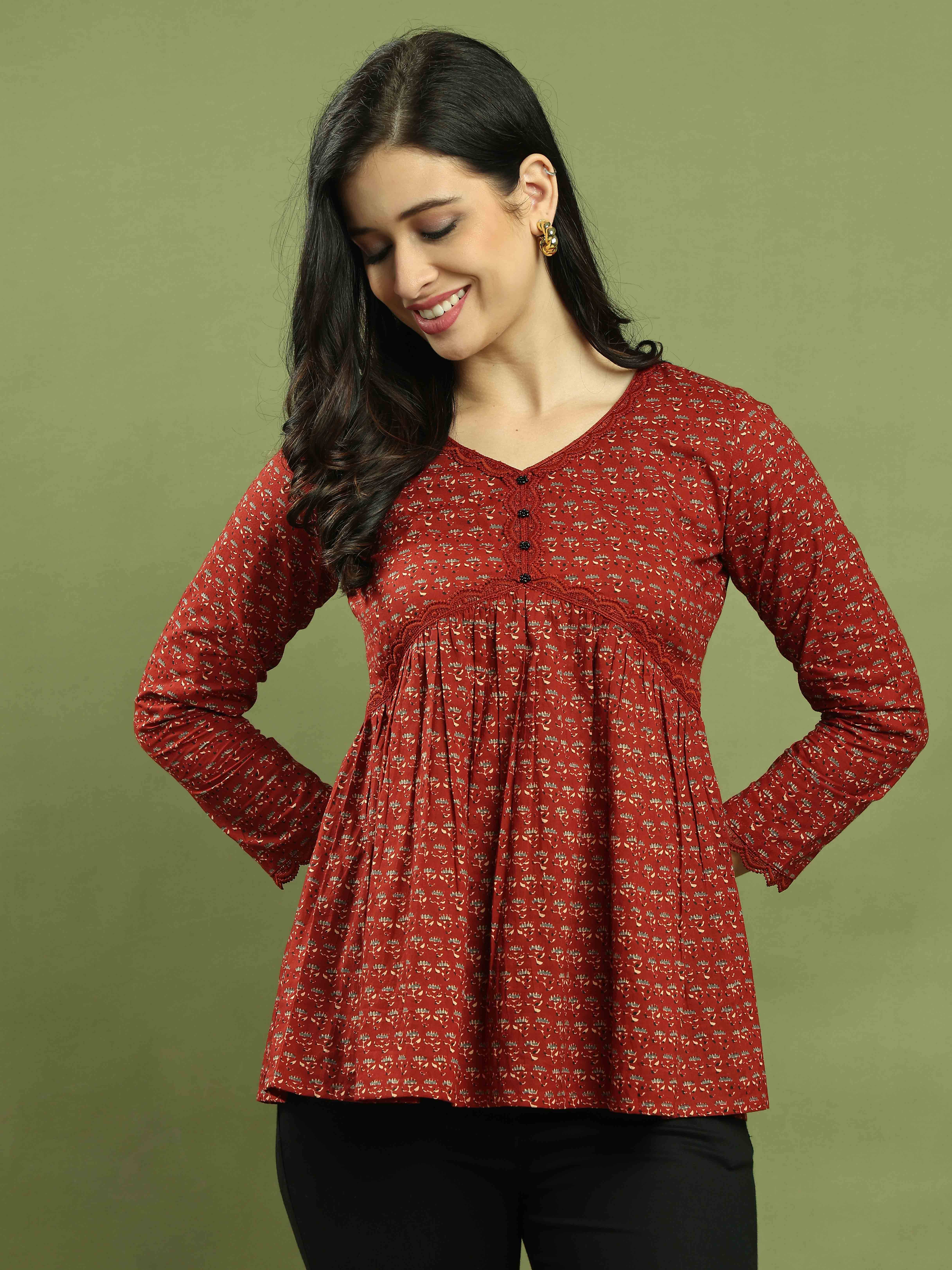    			Rajnandini Women's Cotton Empire Top ( Maroon )