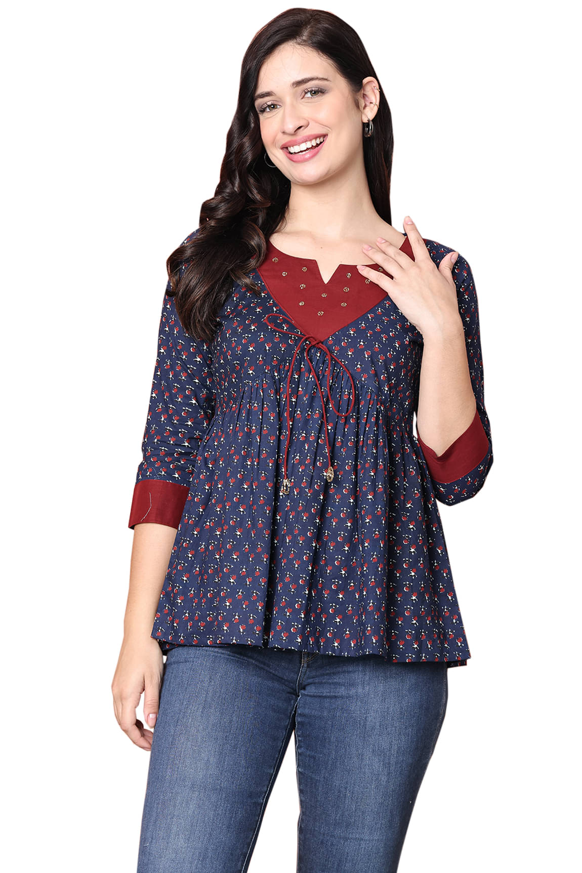 Rajnandini Women's Cotton Regular Top ( Navy Blue ) Rajnandini Women's Cotton Regular Top ( Navy Blue )