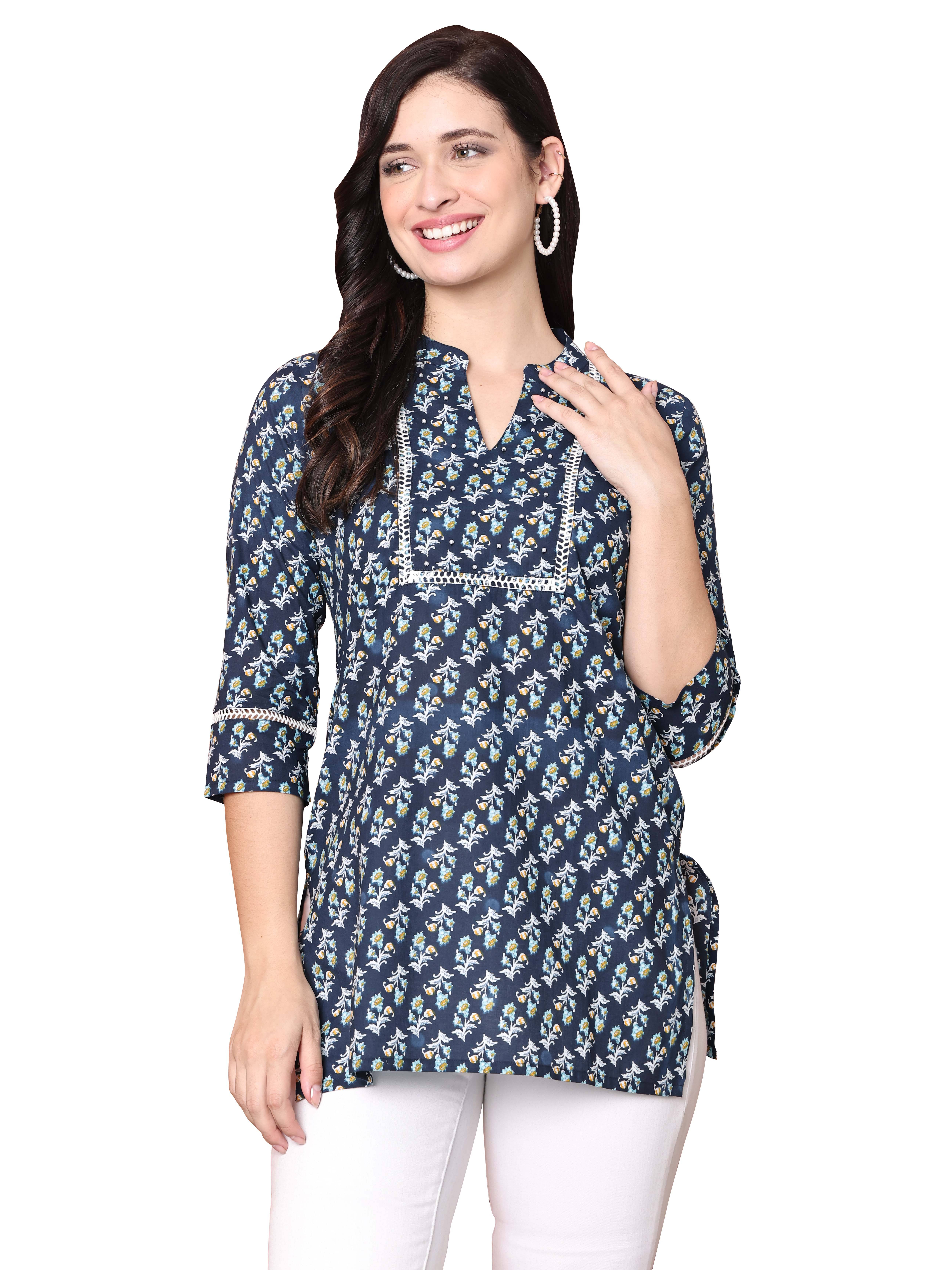     			Rajnandini Women's Cotton Tunic ( Navy Blue )