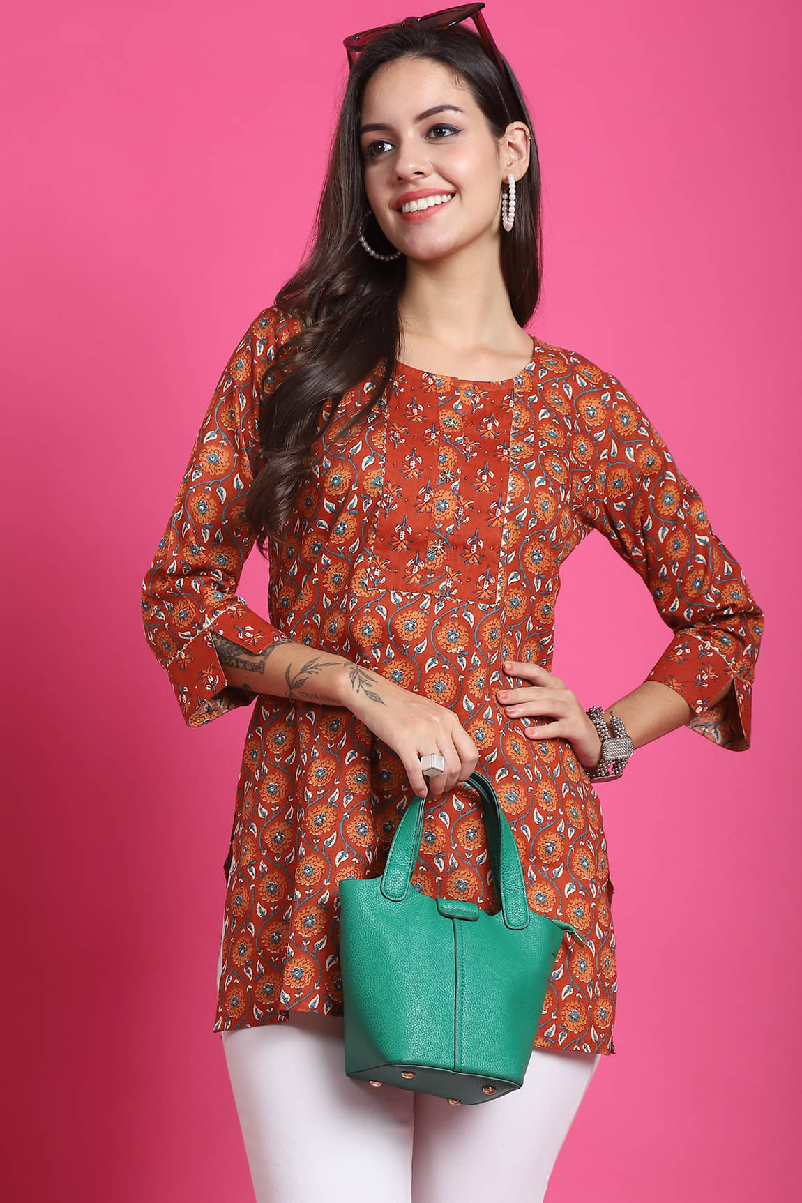     			Rajnandini Women's Cotton Tunic ( Orange )