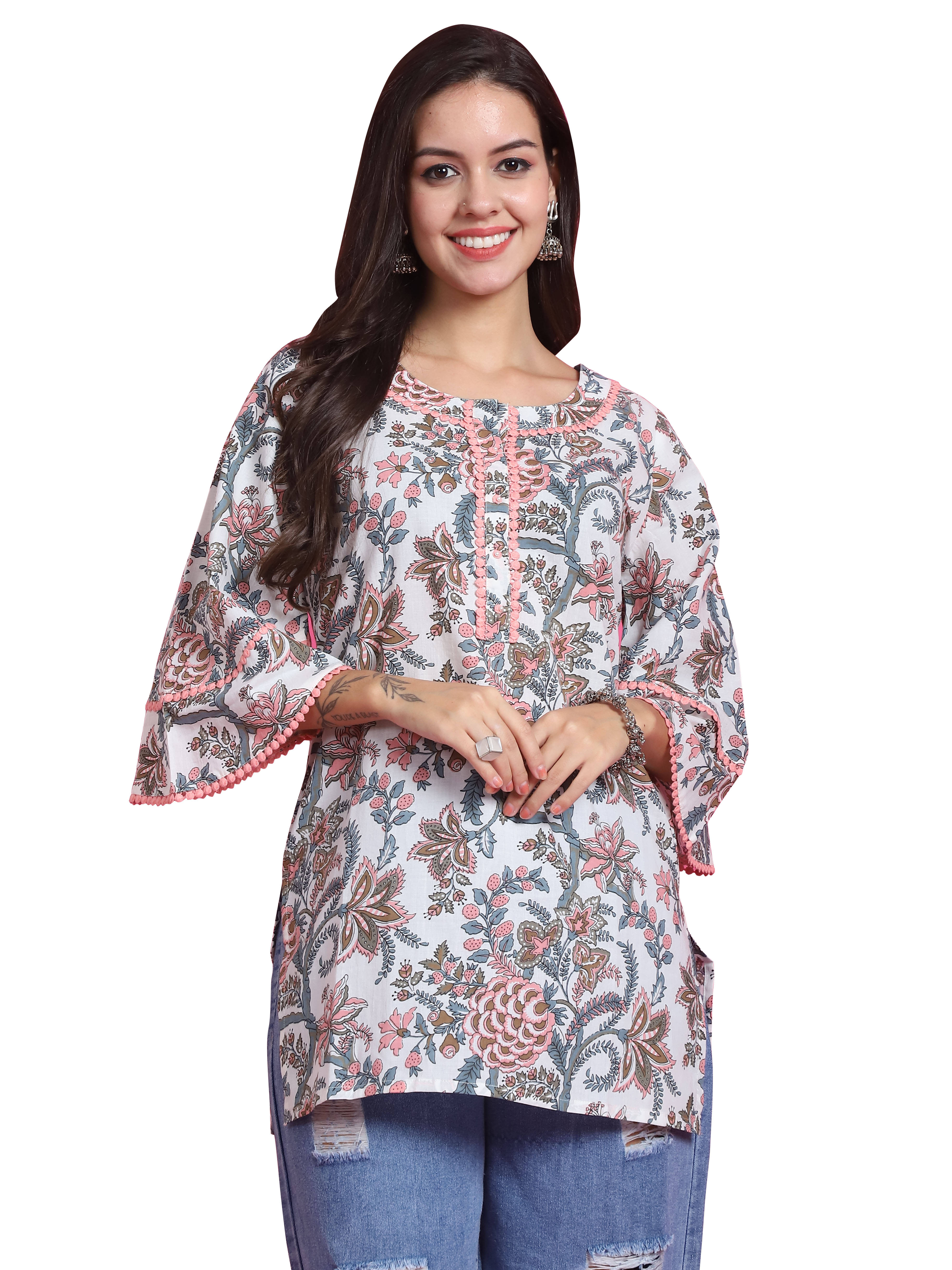 Rajnandini Women's Cotton Tunic ( White ) Rajnandini Women's Cotton Tunic ( White )