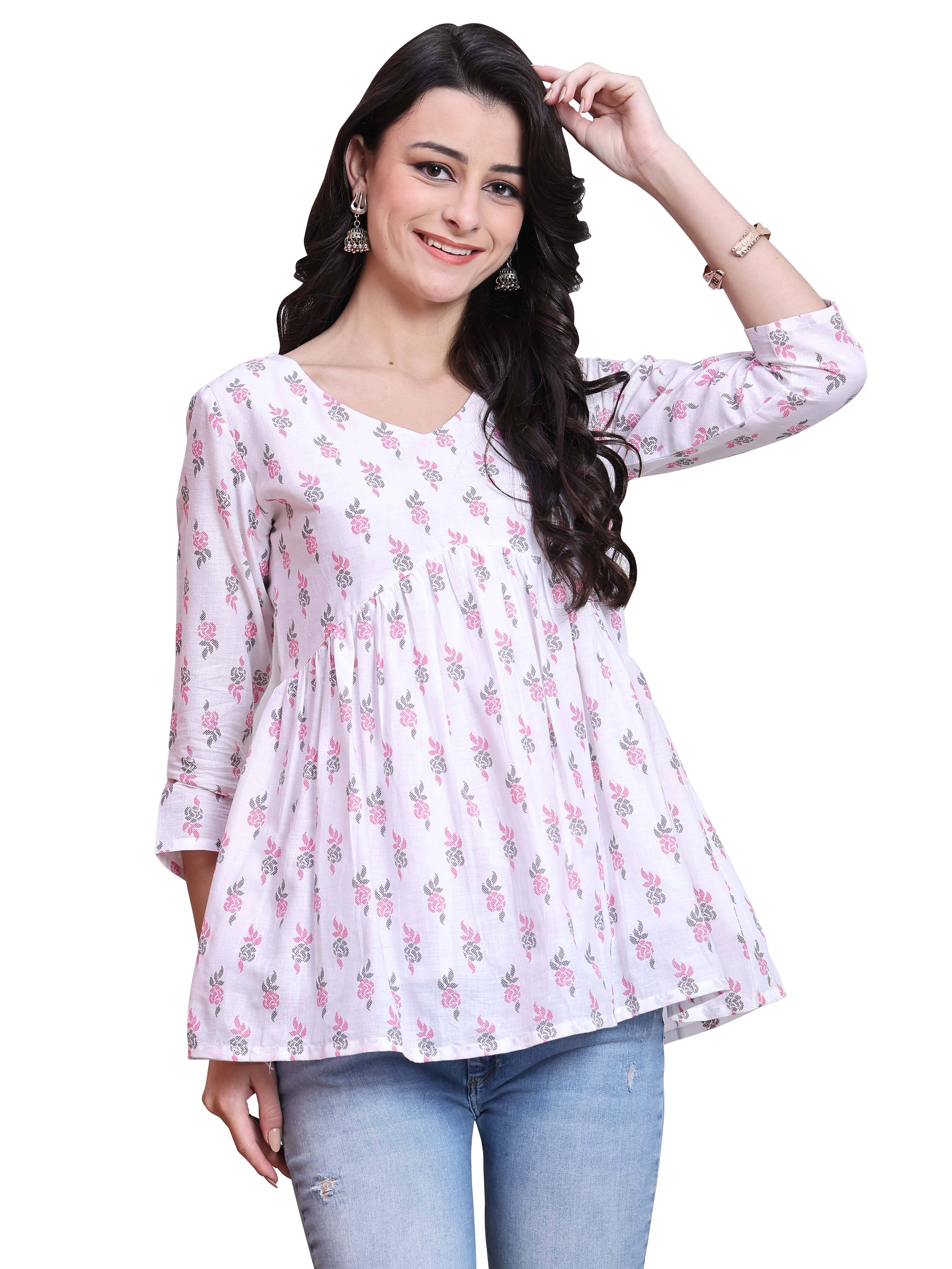 Rajnandini Women's Cotton Regular Top ( White )     			Rajnandini Women's Cotton Regular Top ( White )