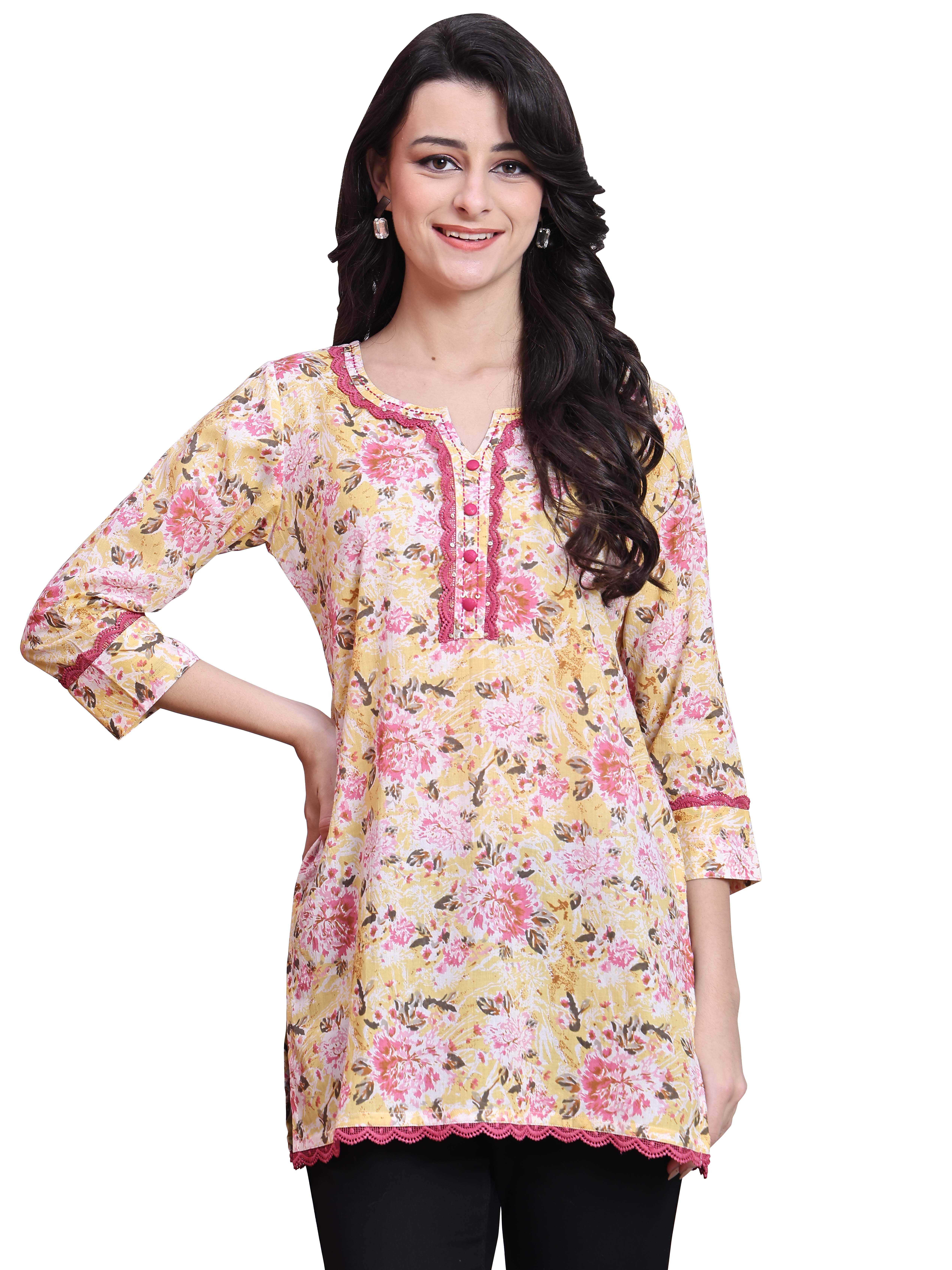 Rajnandini Women's Cotton Tunic ( Yellow ) Rajnandini Women's Cotton Tunic ( Yellow )