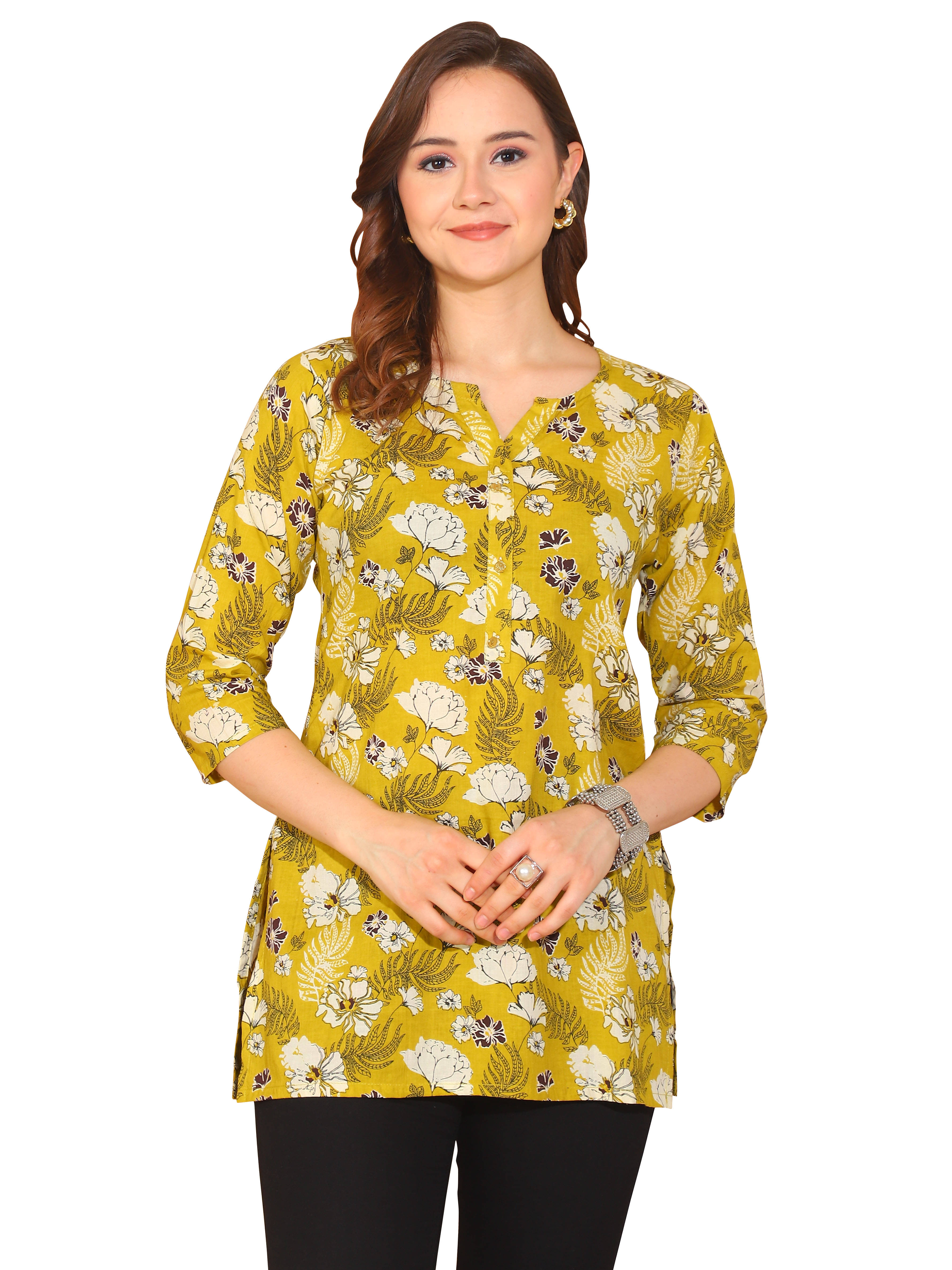     			Rajnandini Women's Cotton Tunic ( Yellow )