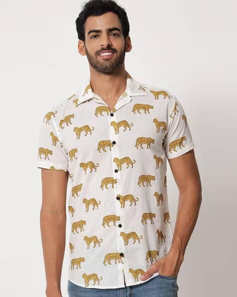     			SILORY 100% Cotton Regular Fit Printed Half Sleeves Men's Casual Shirt - Off-White ( Pack of 1 )