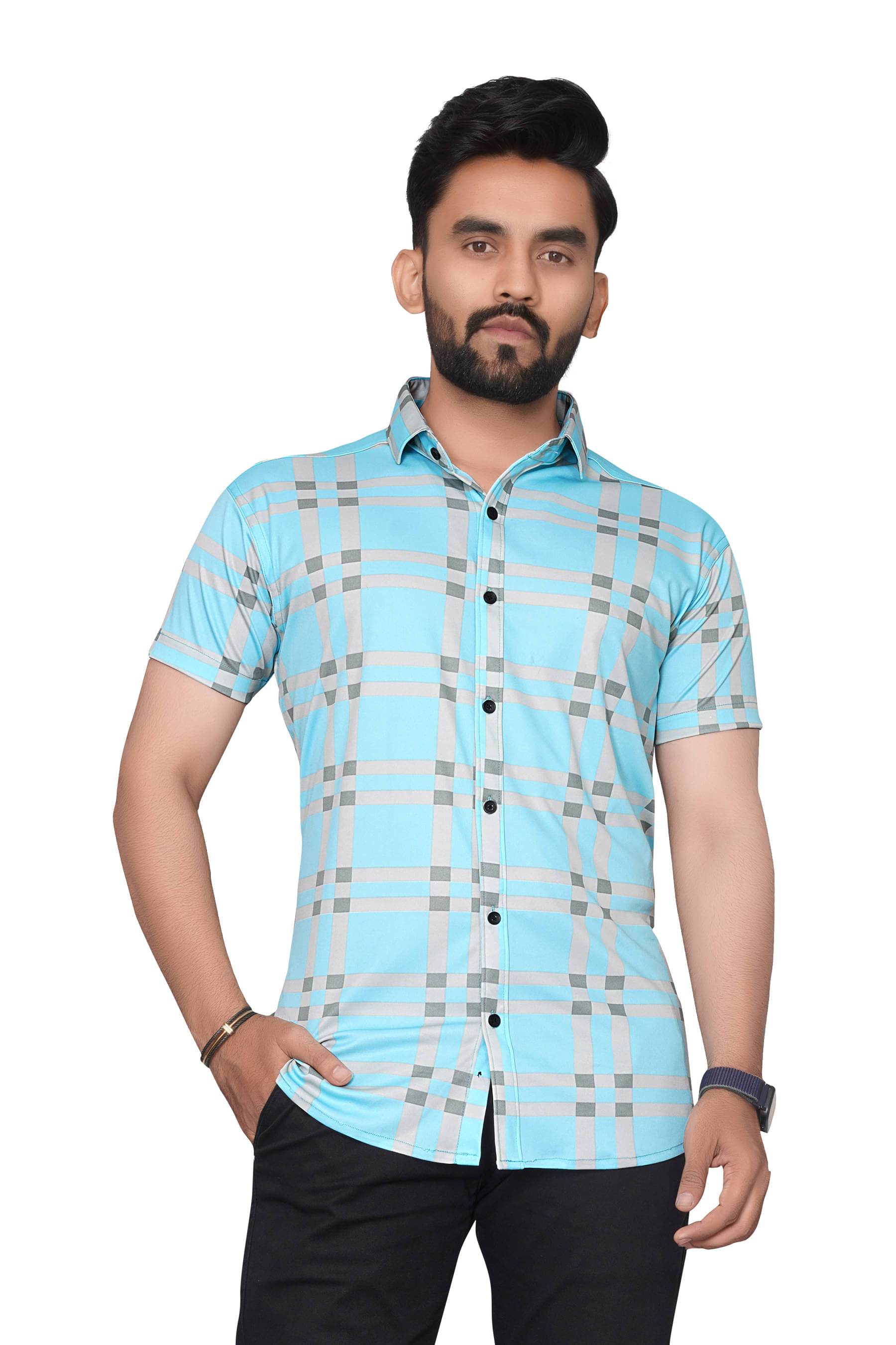     			SUR-T Elastane Regular Fit Checks Half Sleeves Men's Casual Shirt - Blue ( Pack of 1 )