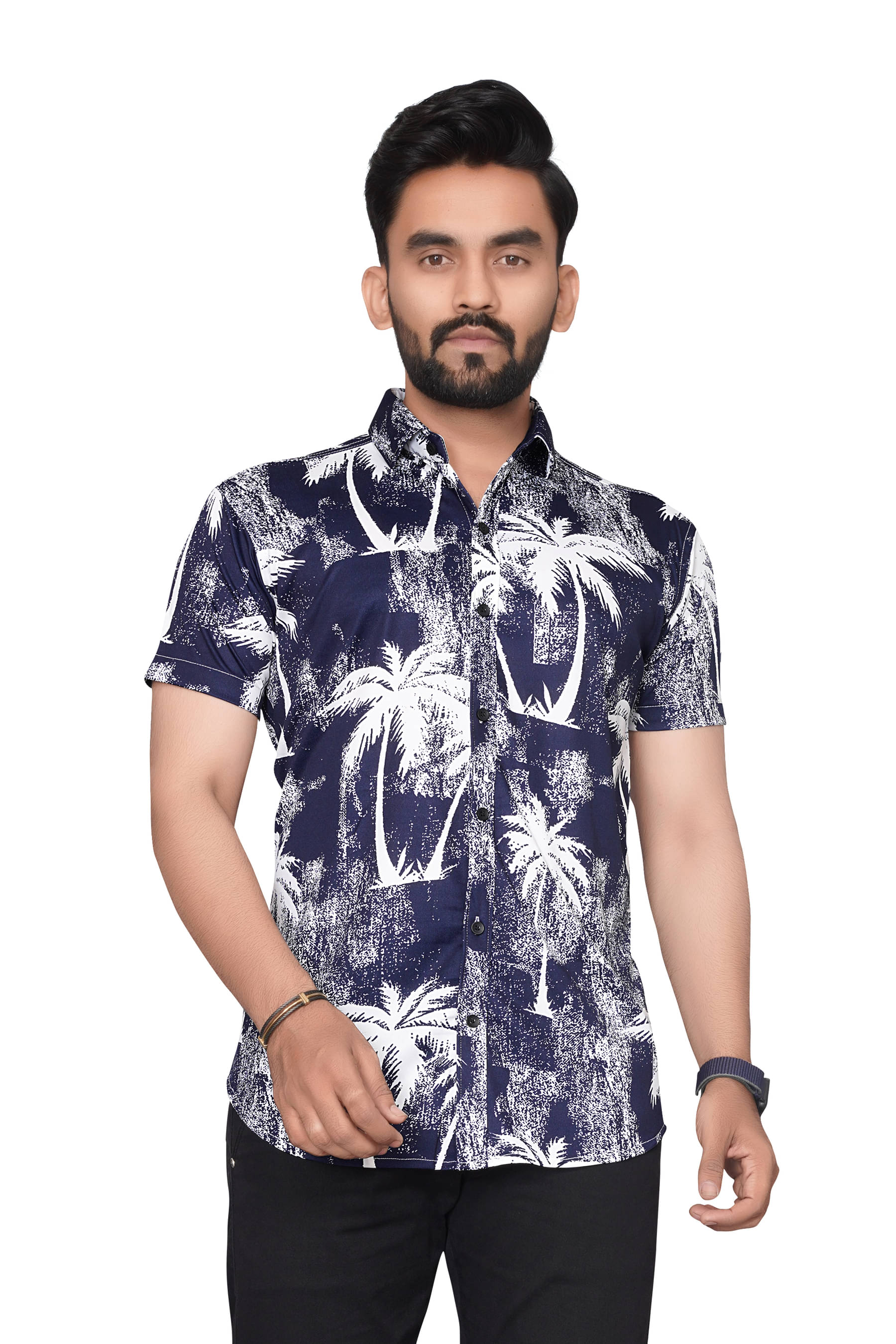     			SUR-T Elastane Regular Fit Printed Half Sleeves Men's Casual Shirt - Navy Blue ( Pack of 1 )