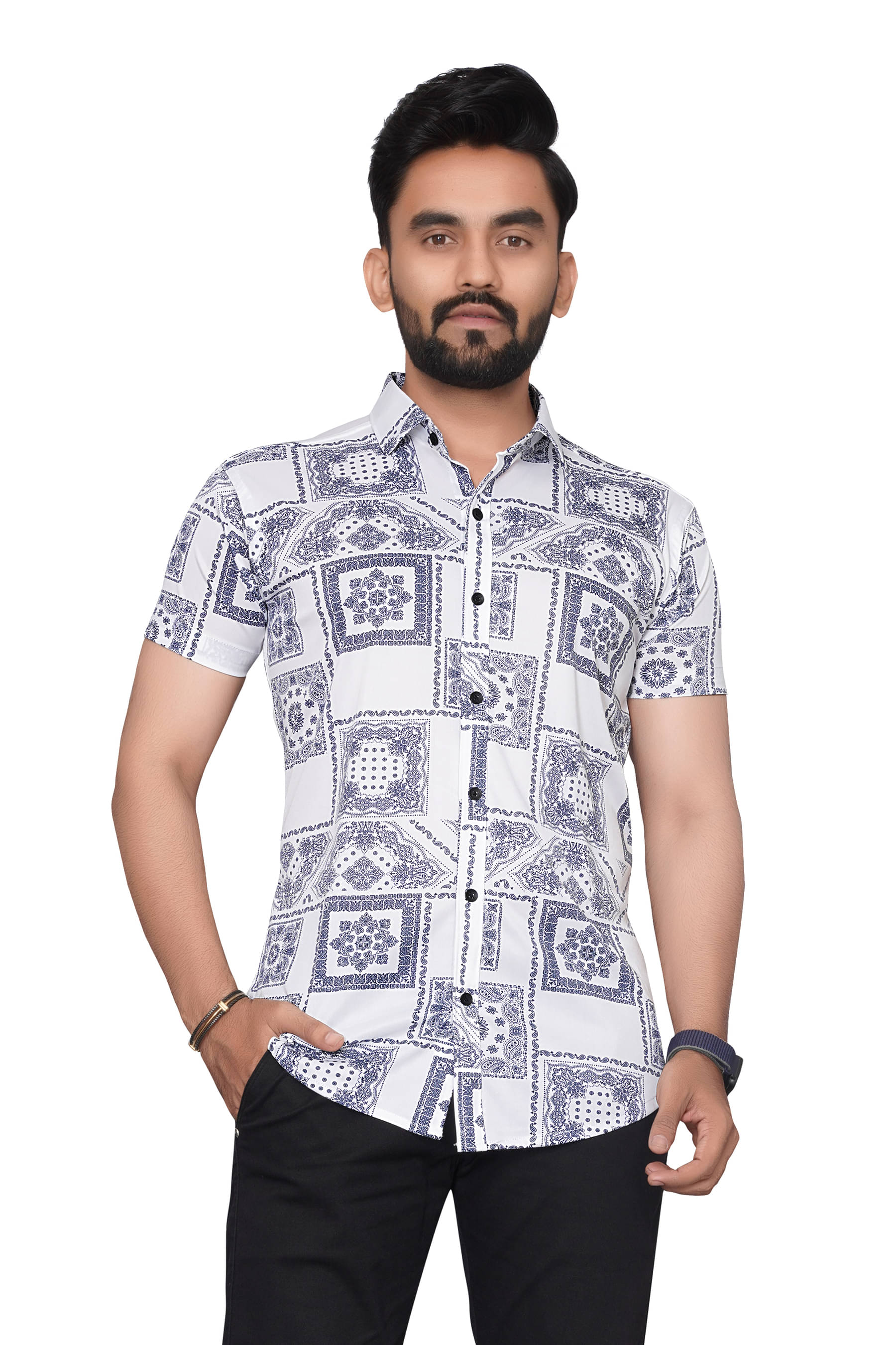     			SUR-T Elastane Regular Fit Printed Half Sleeves Men's Casual Shirt - Navy Blue ( Pack of 1 )
