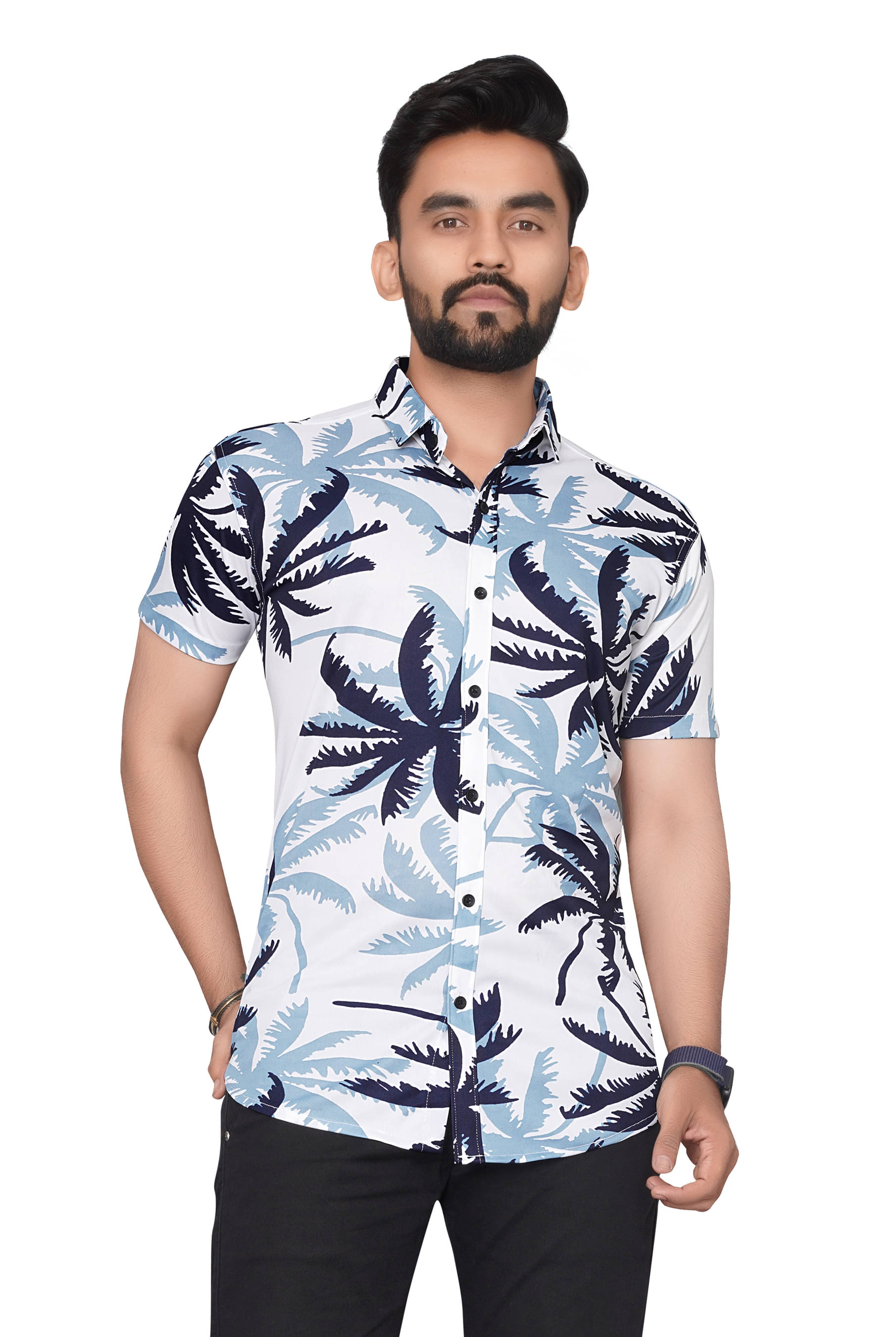     			SUR-T Elastane Regular Fit Printed Half Sleeves Men's Casual Shirt - Blue ( Pack of 1 )