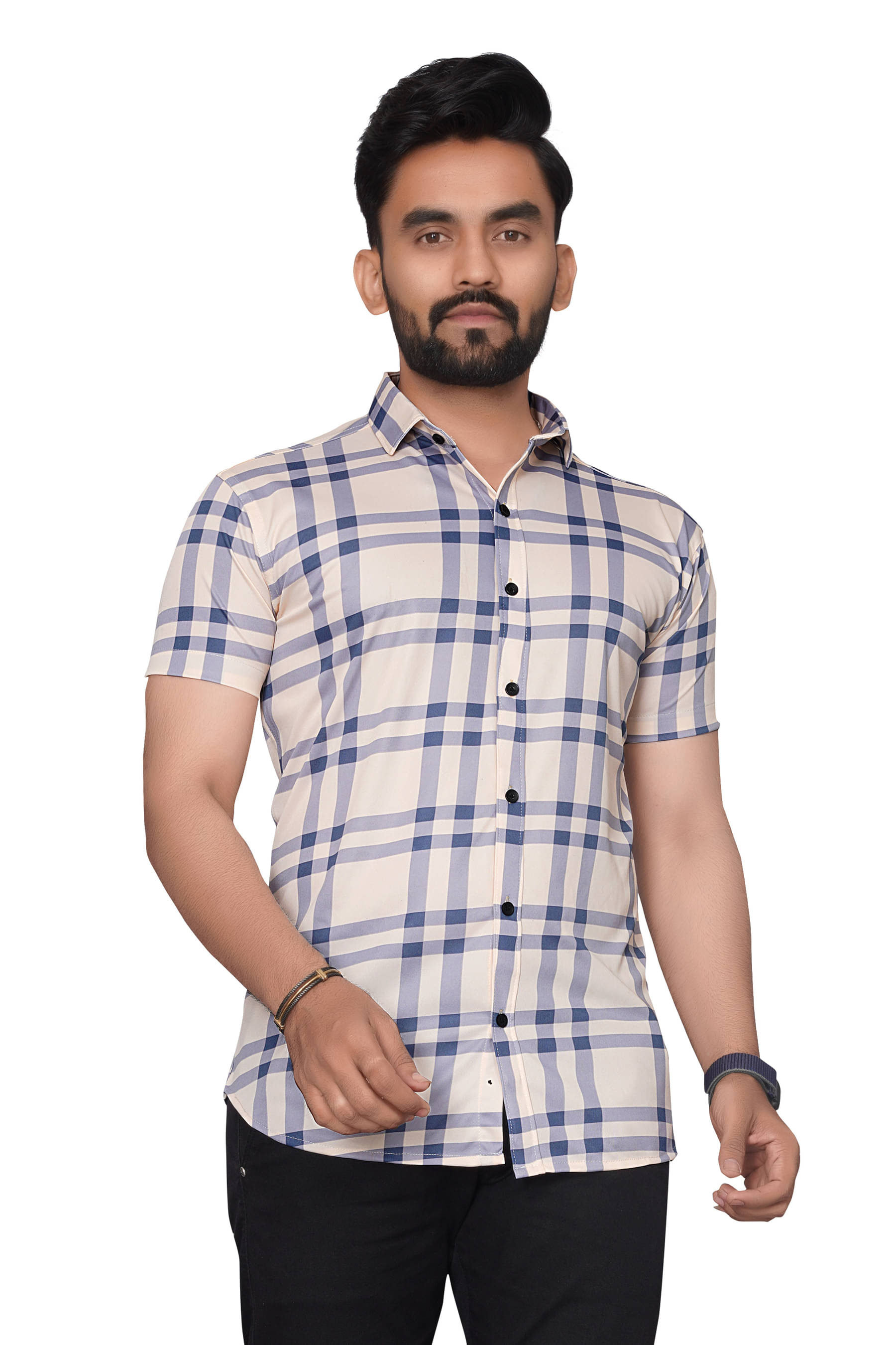     			SUR-T Elastane Regular Fit Checks Half Sleeves Men's Casual Shirt - Beige ( Pack of 1 )