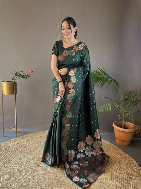     			Sanwariya Silks Silk Blend Printed Saree With Unstitched Blouse Piece ( Green )